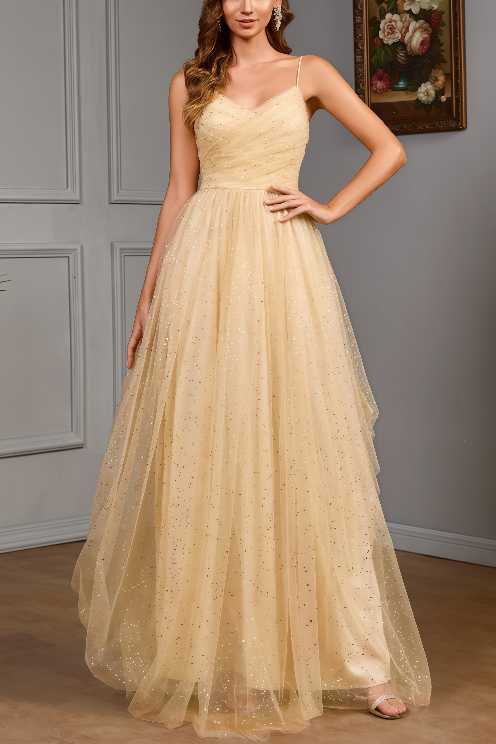 Ilian Halter V-Neck Sequin Maxi Dress