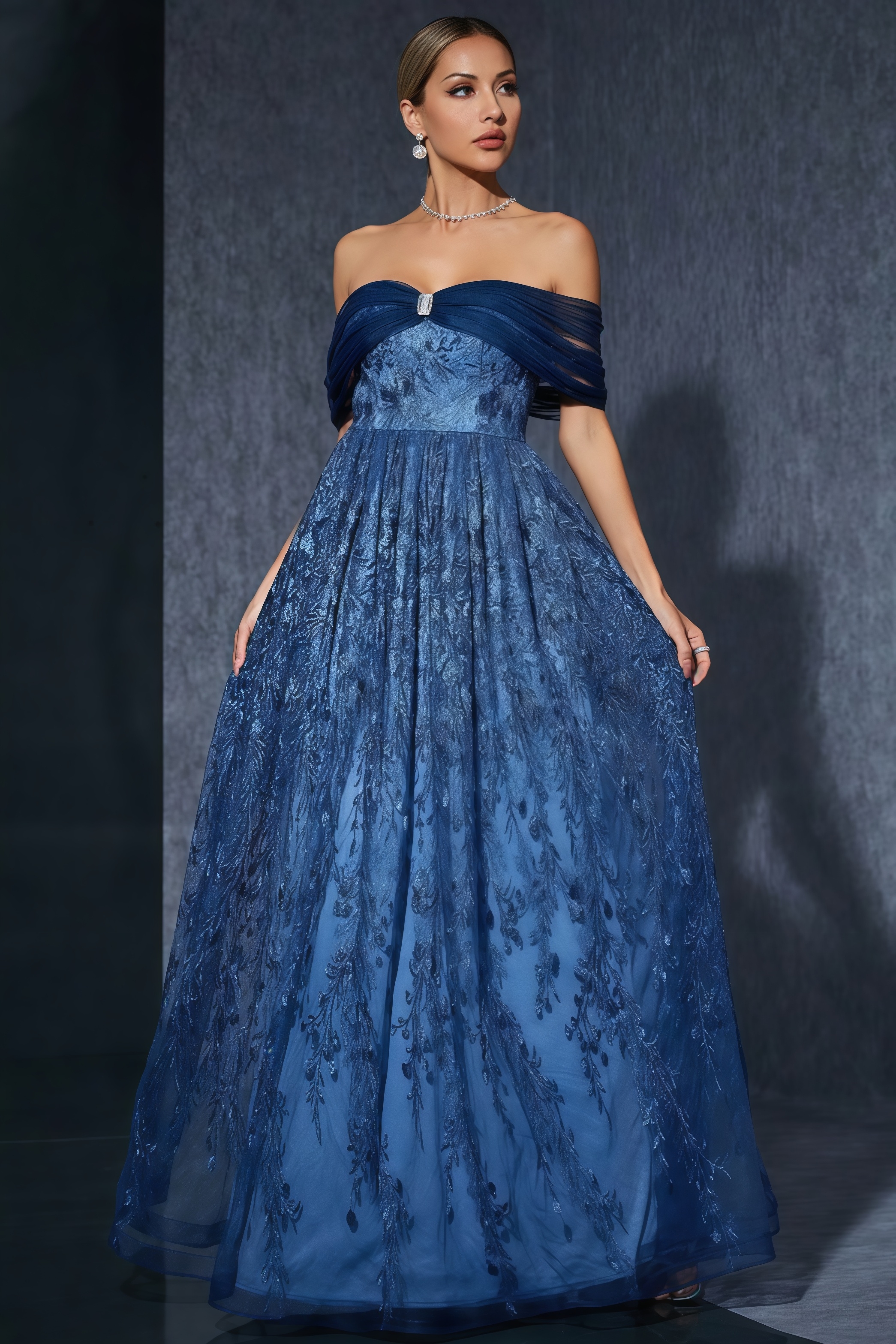 Veda One Shoulder Embroidered Mesh Maxi Dress