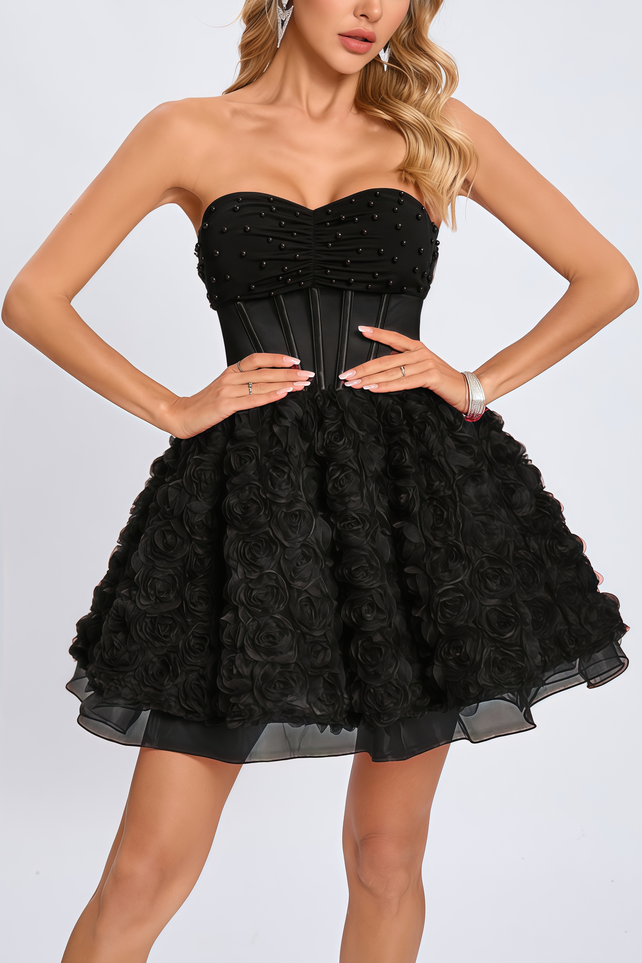 Ralpae 3D Floral Puff Mini Dress