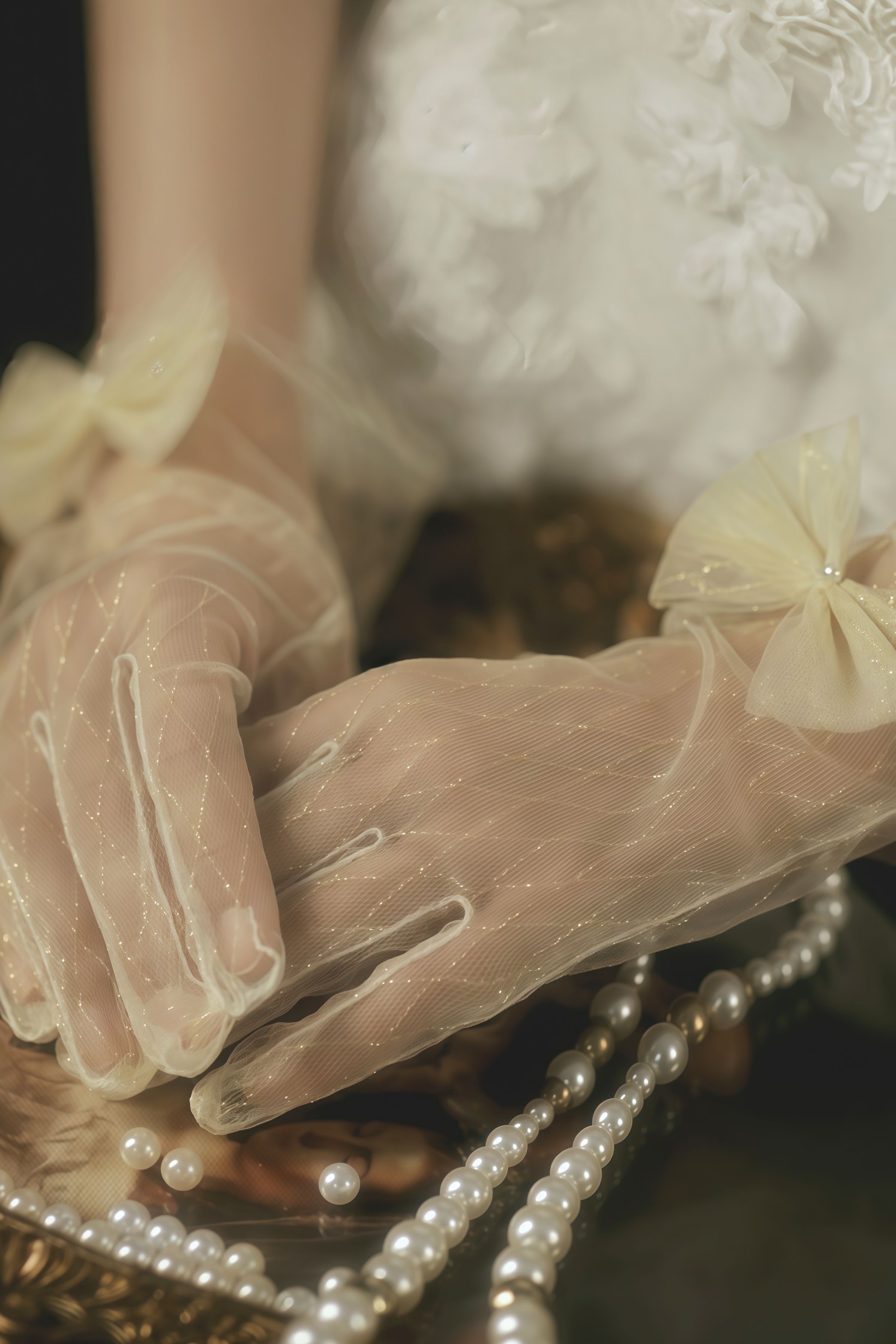 Jaxie Champagne Bow Gloves