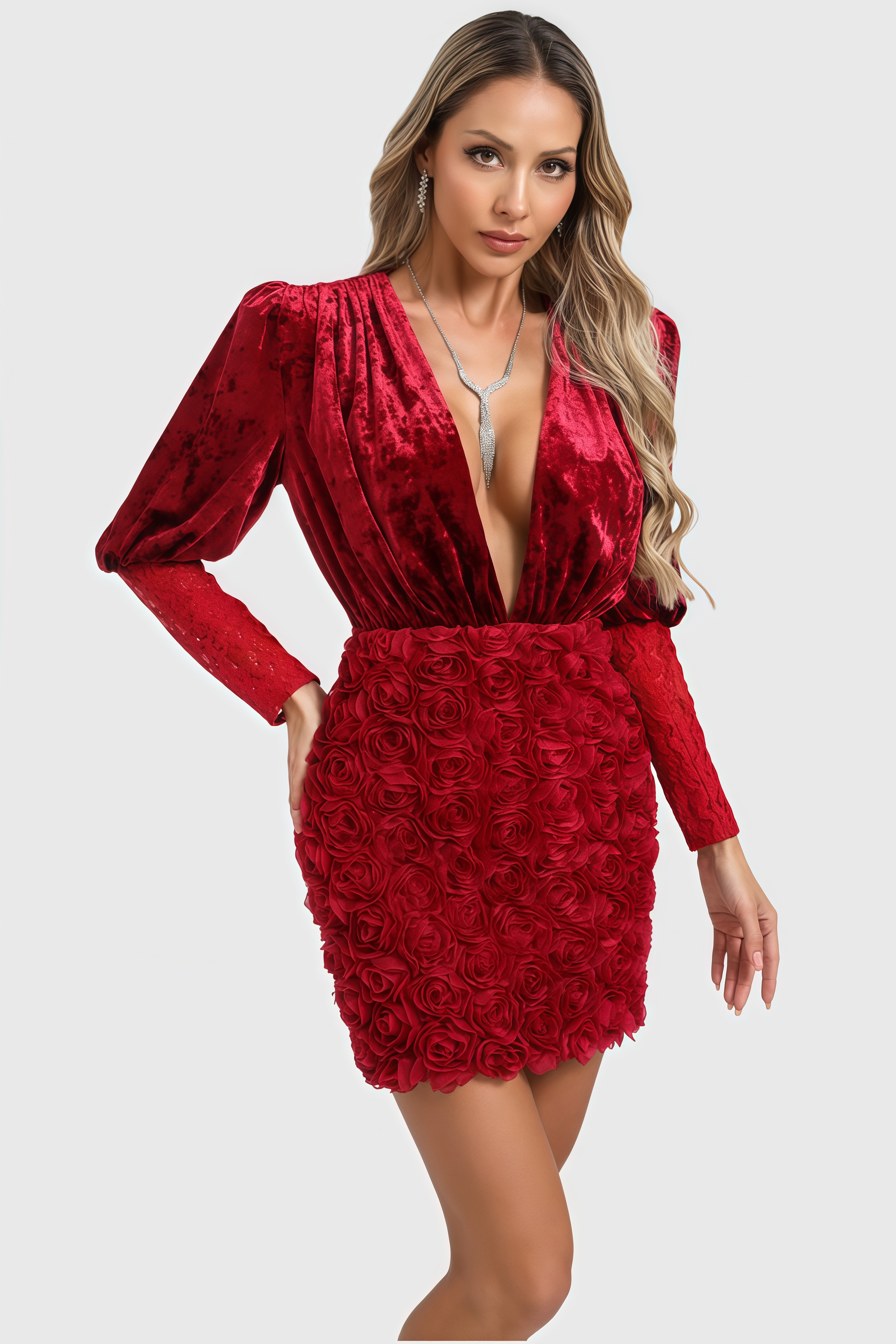 Dax 3D Floral Long Sleeve Mini Dress