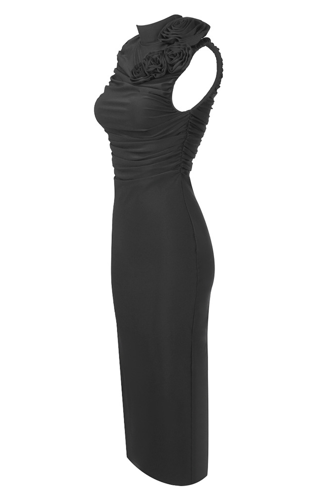 Portia Flower Embellished Ruched Midi Dress ?