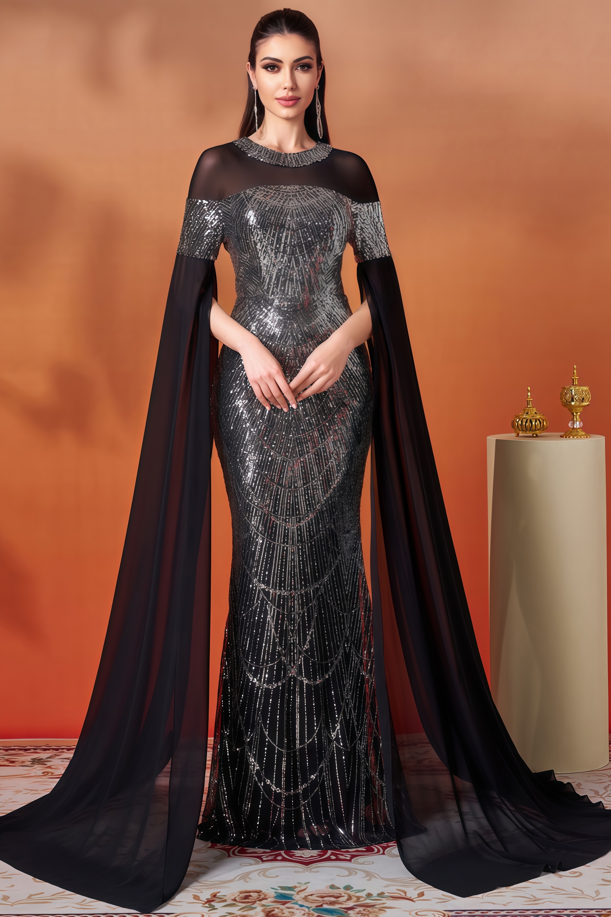 Jorenic Round Neck Sequin Fishtail Maxi Dress