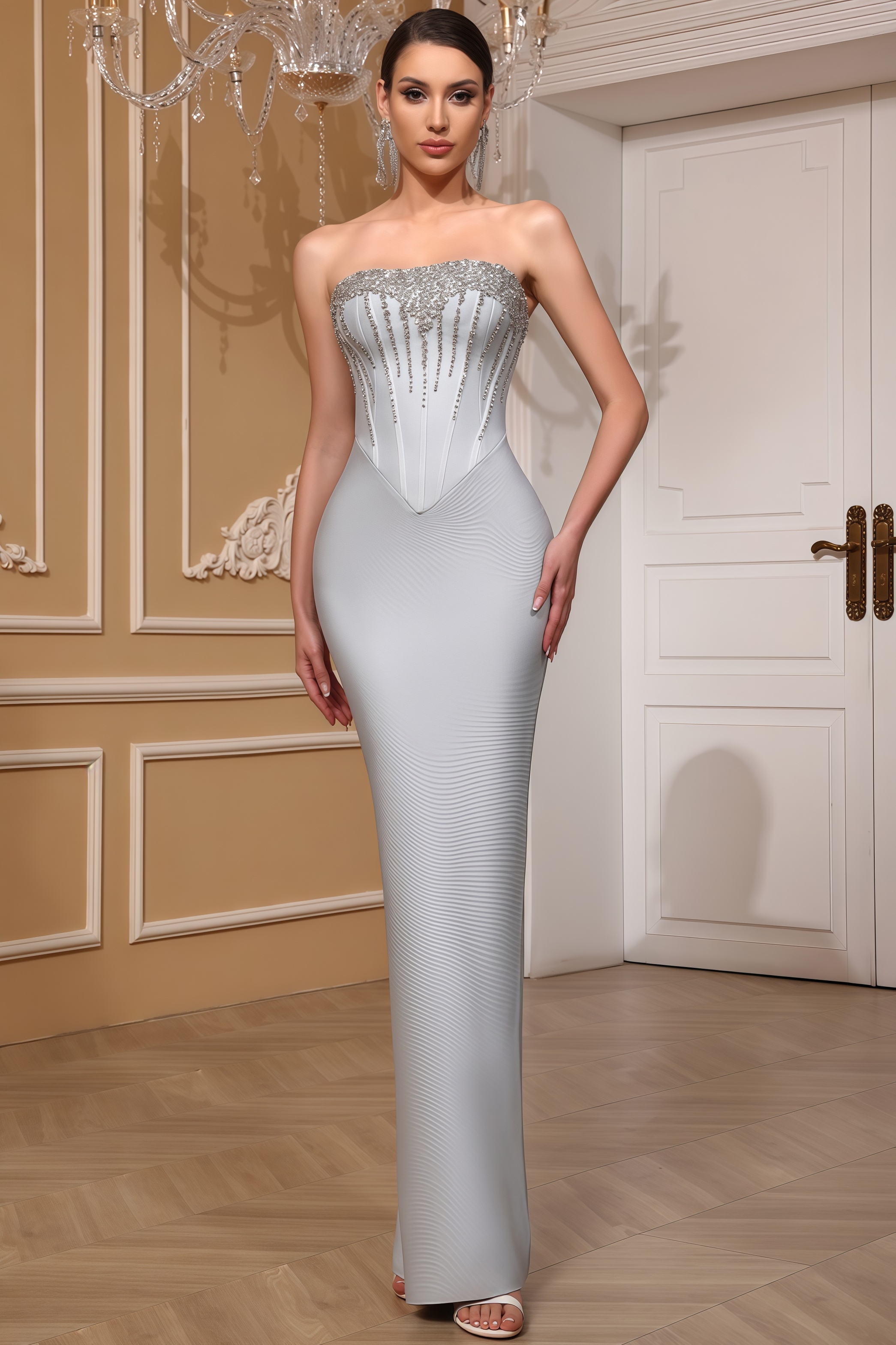 Lumld Strapless Rhinestone Maxi Dress