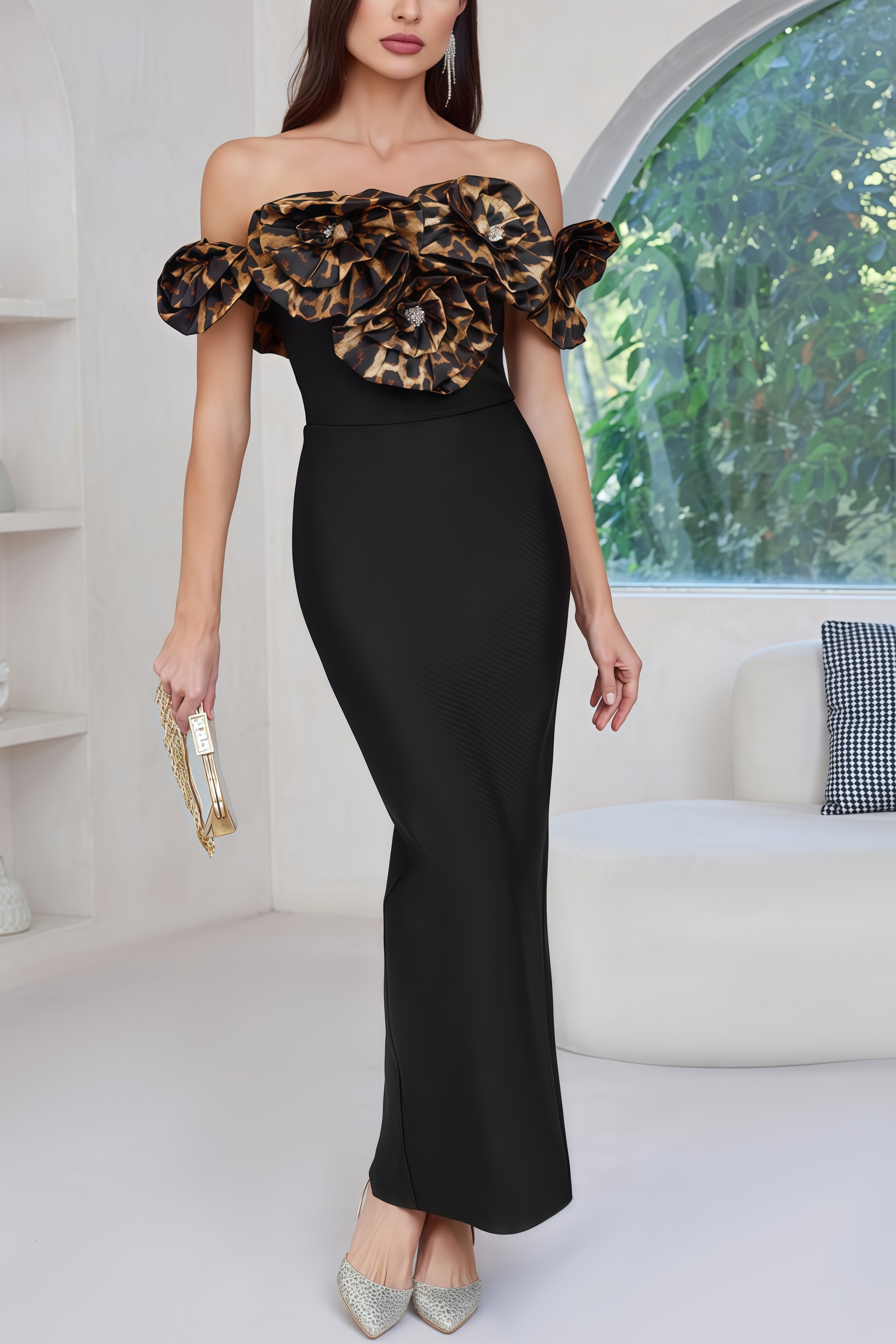 Donsa 3D Floral Bandage Maxi Dress