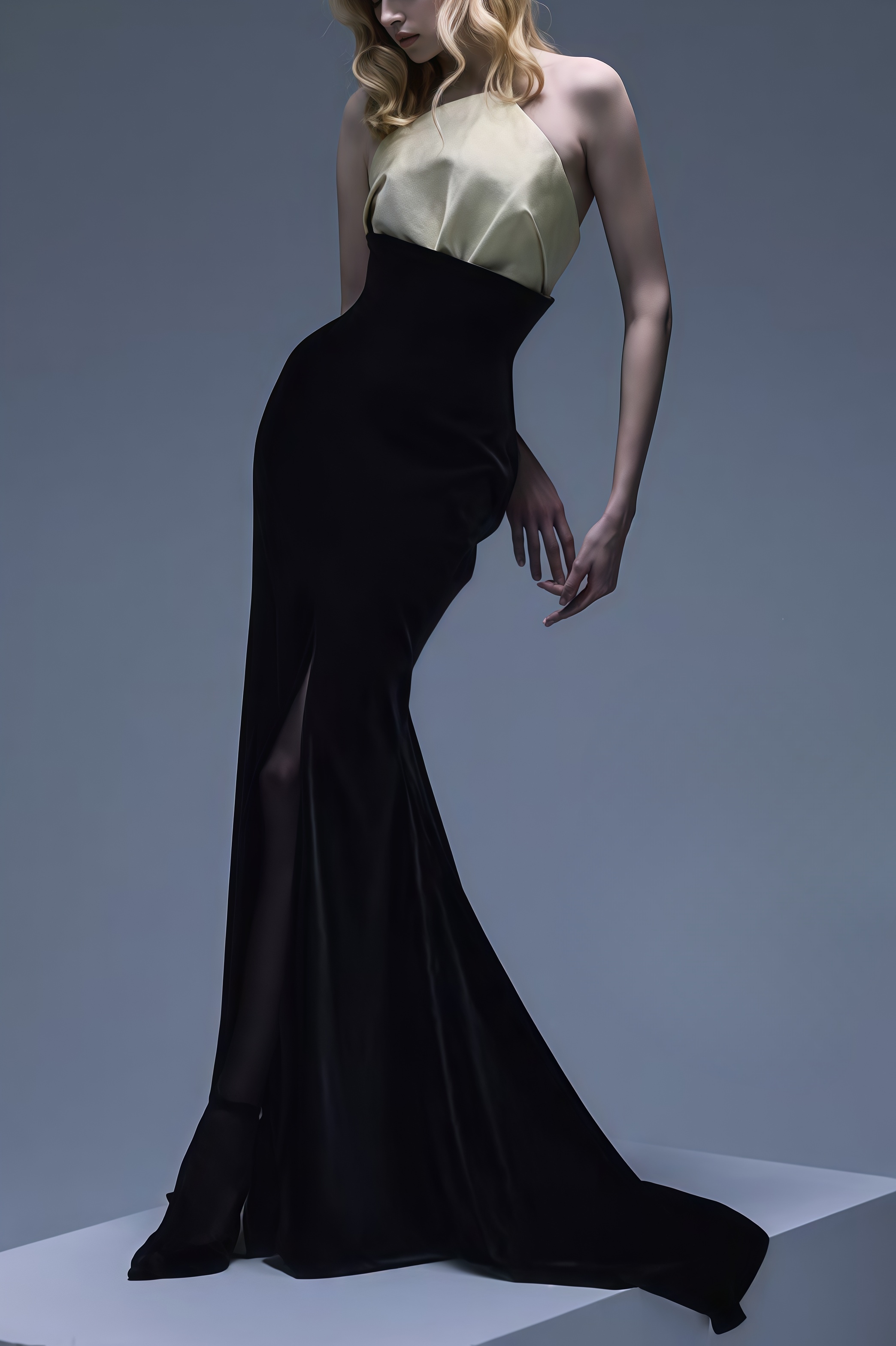 Nelld Leather Slit Fishtail Maxi Dress