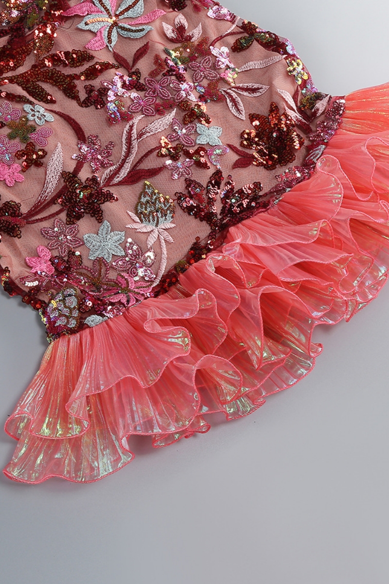 Tovitk Pink Strapless Mesh Sequin Mini Dress