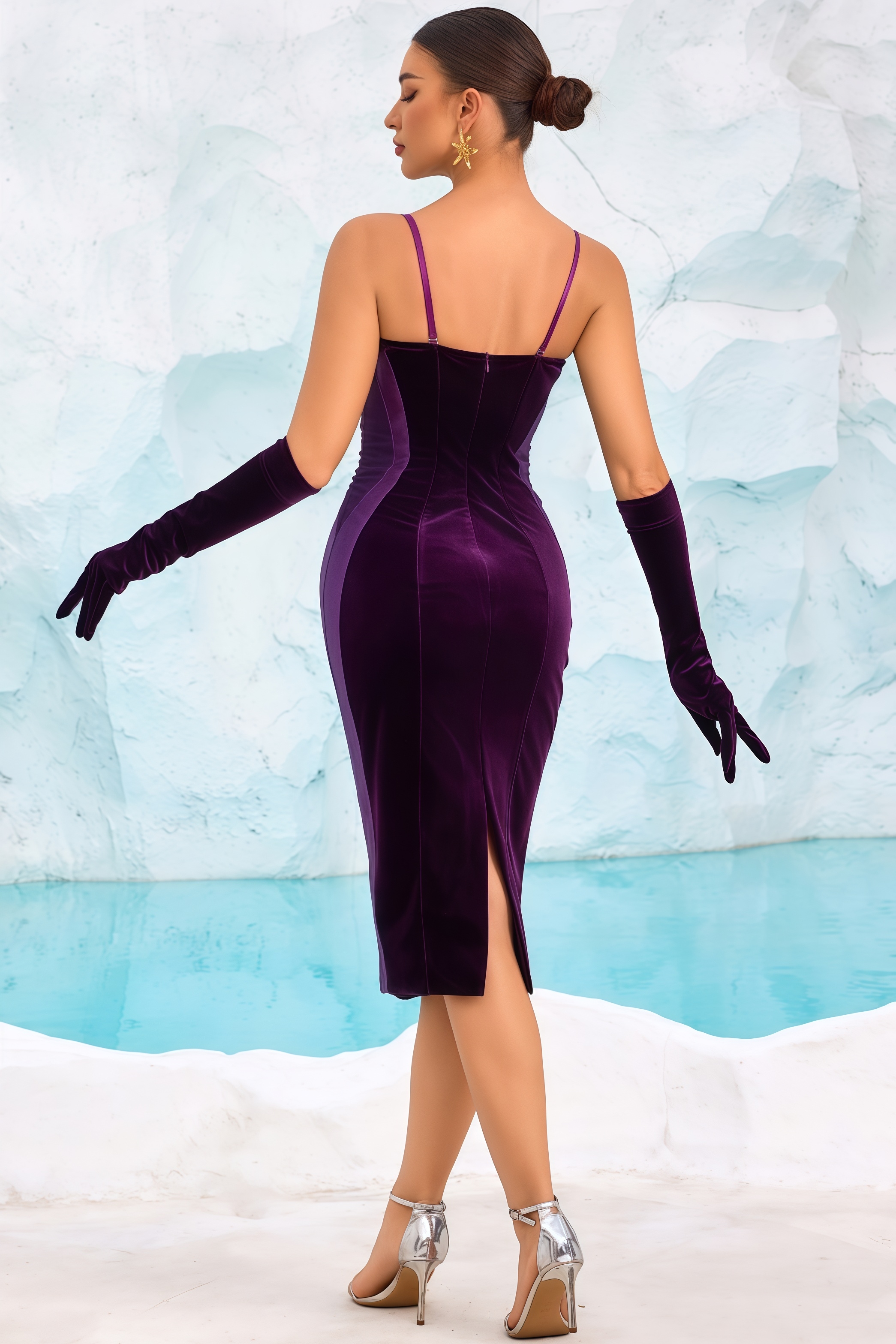 Umric Purple Strapless Midi Dress