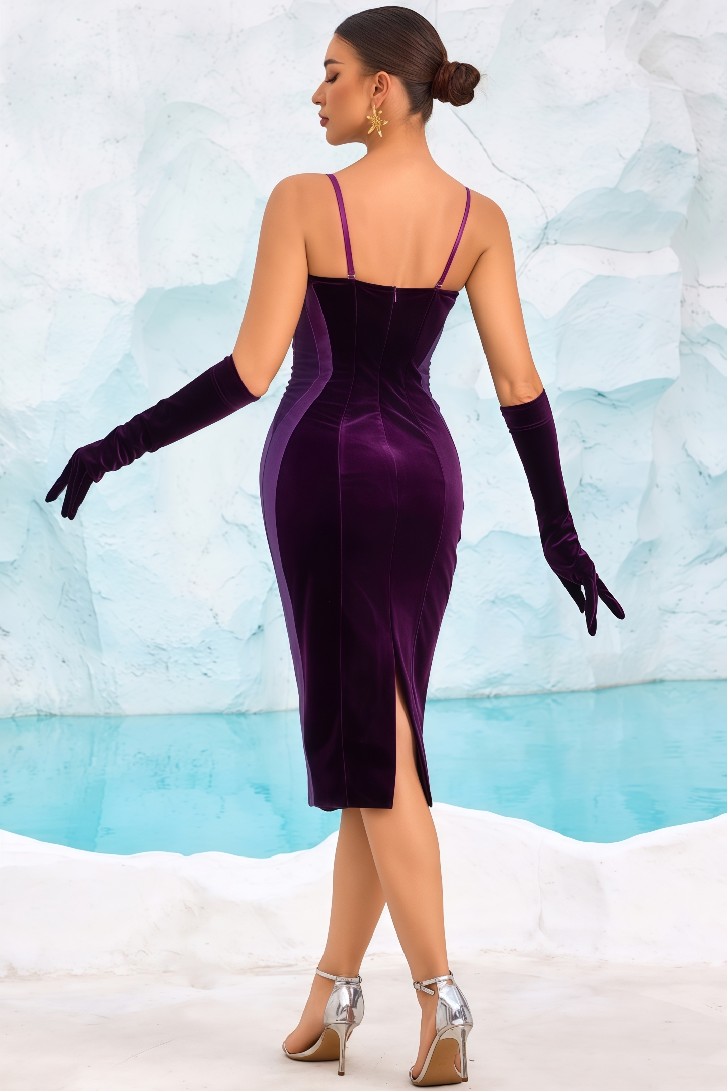 Umric Purple Strapless Midi Dress