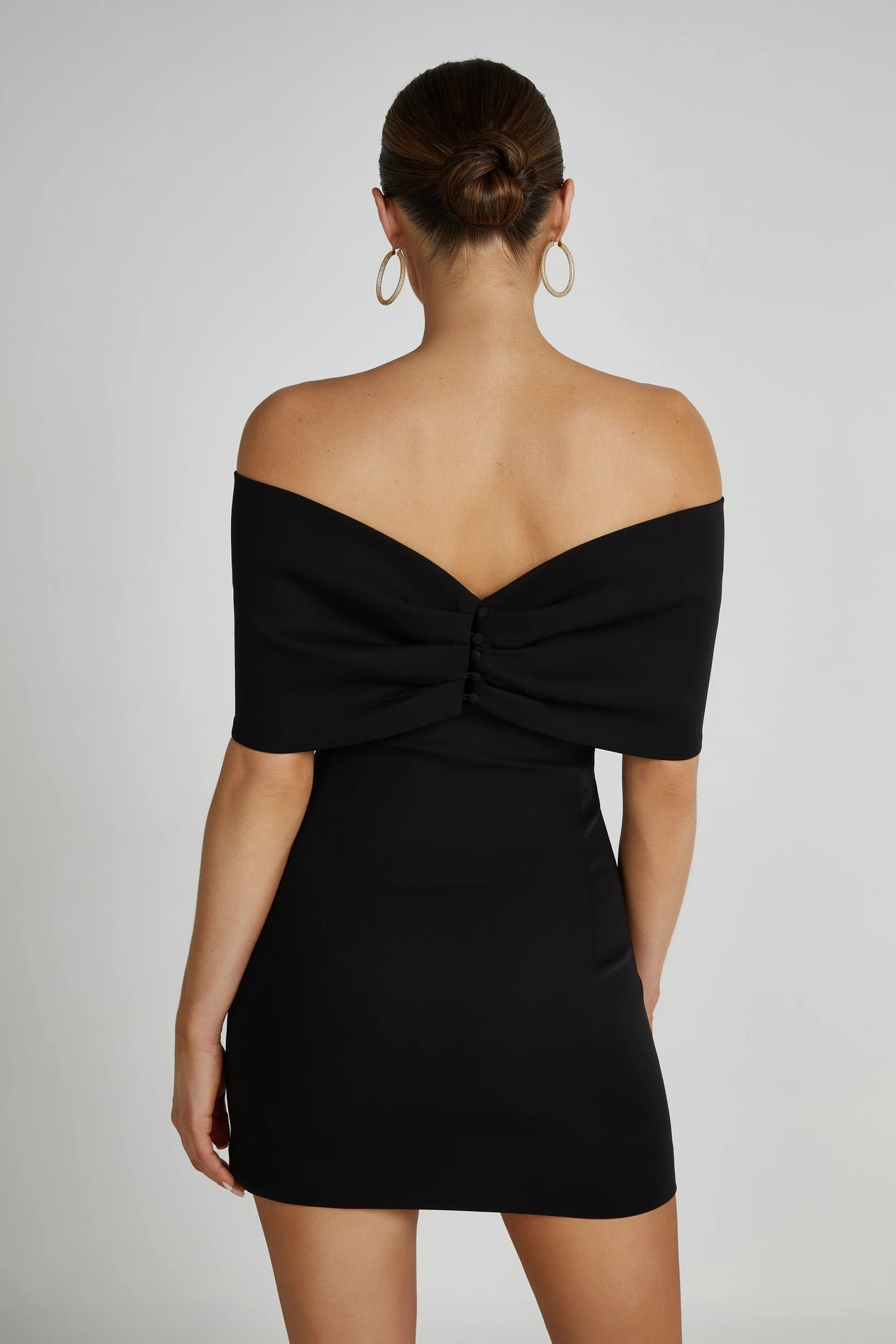 Mireille Off Shoulder Bow Mini Dress - Black