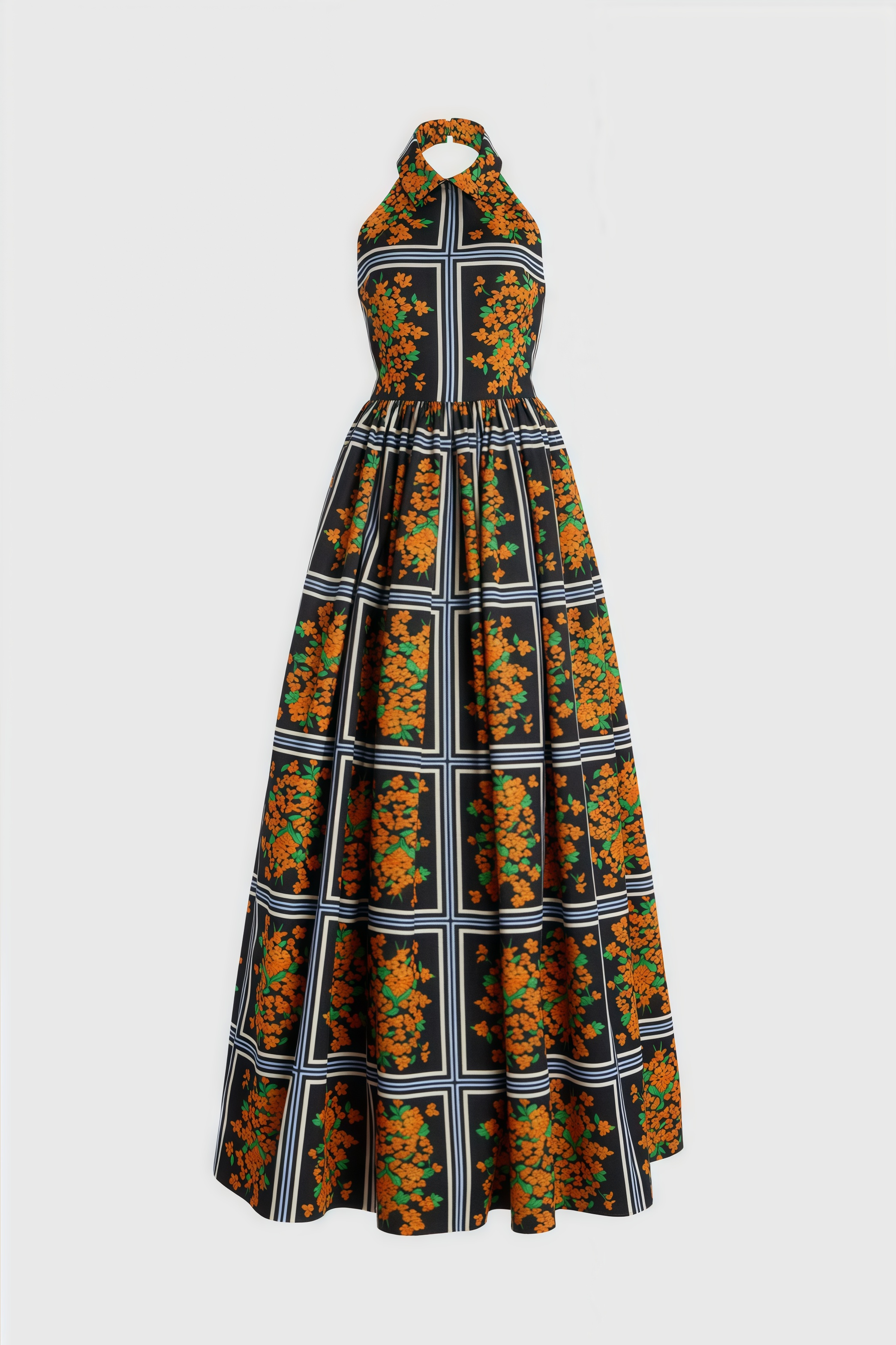 Autufd Backless Collar Print Maxi Dress