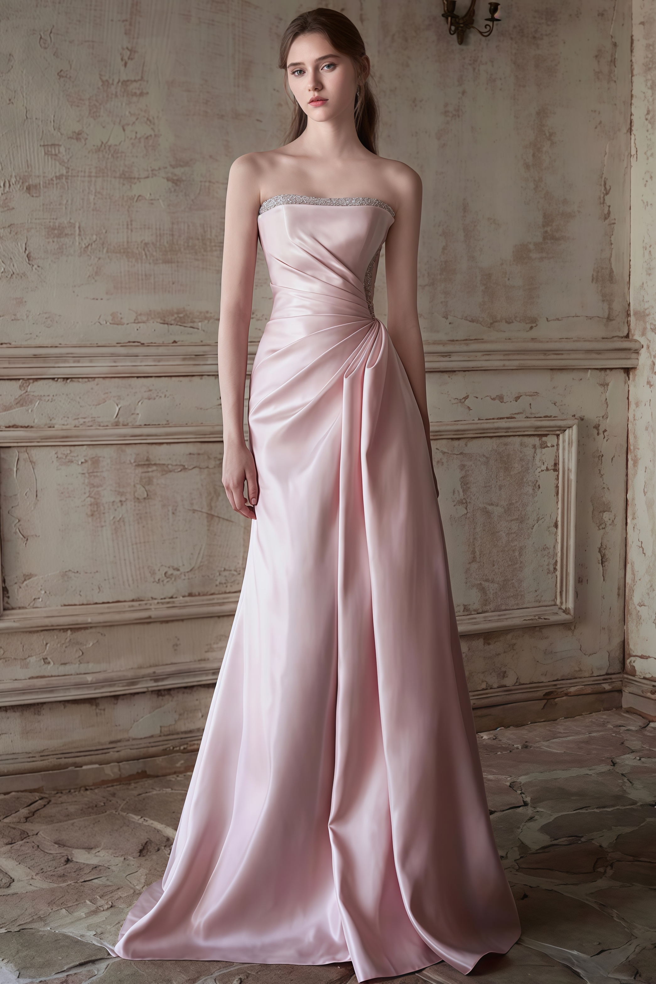Lyriclr Pink Rhinestone Strapless Maxi Dress