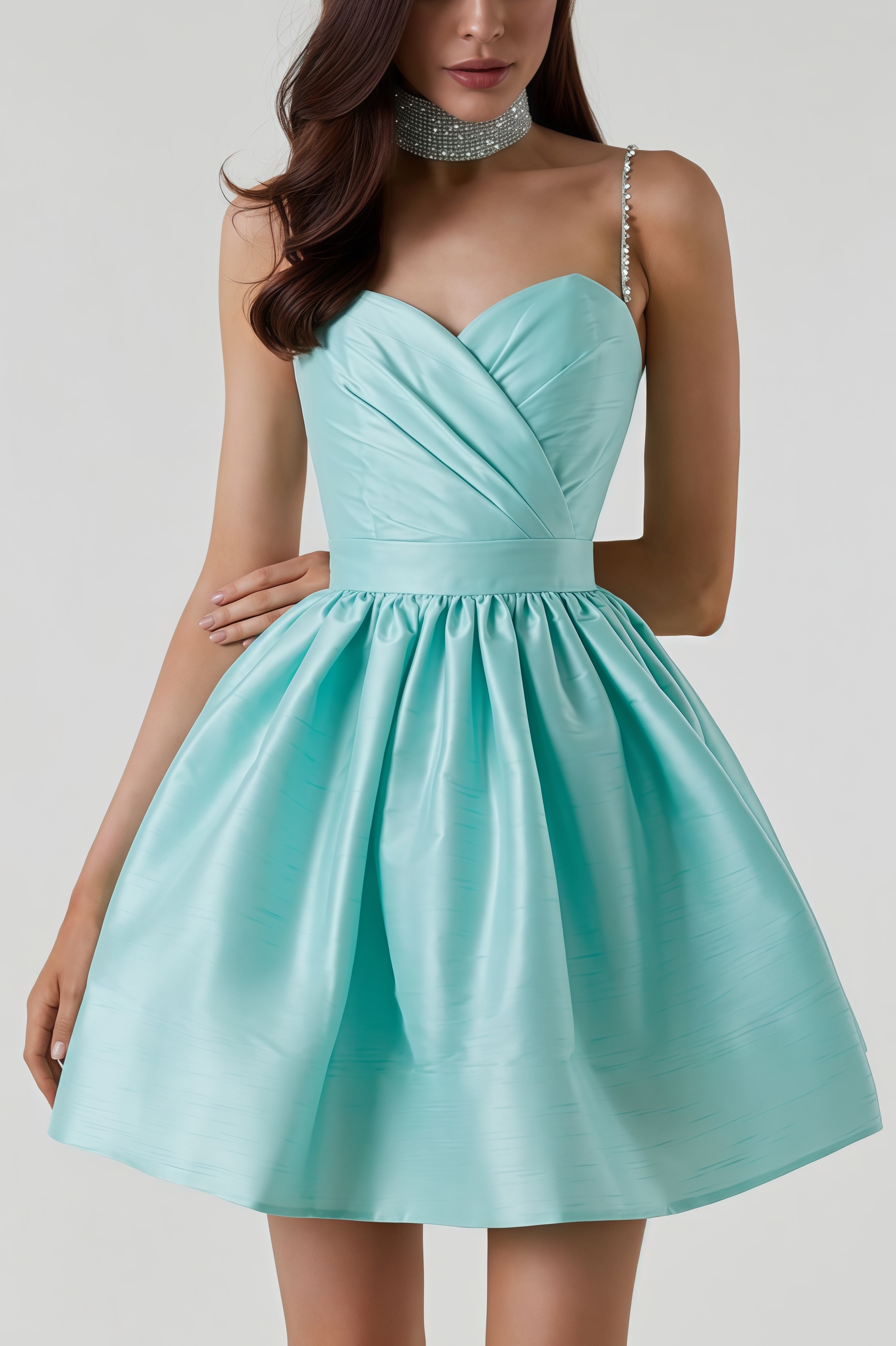 Rend Blue Pleated Halter Mini Dress