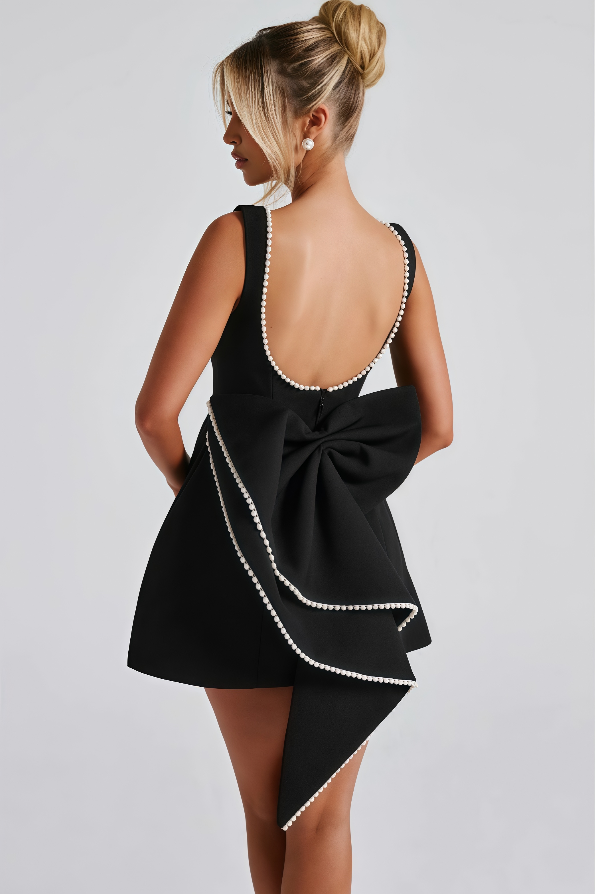 Gown Black Backless Bow Mini Dress