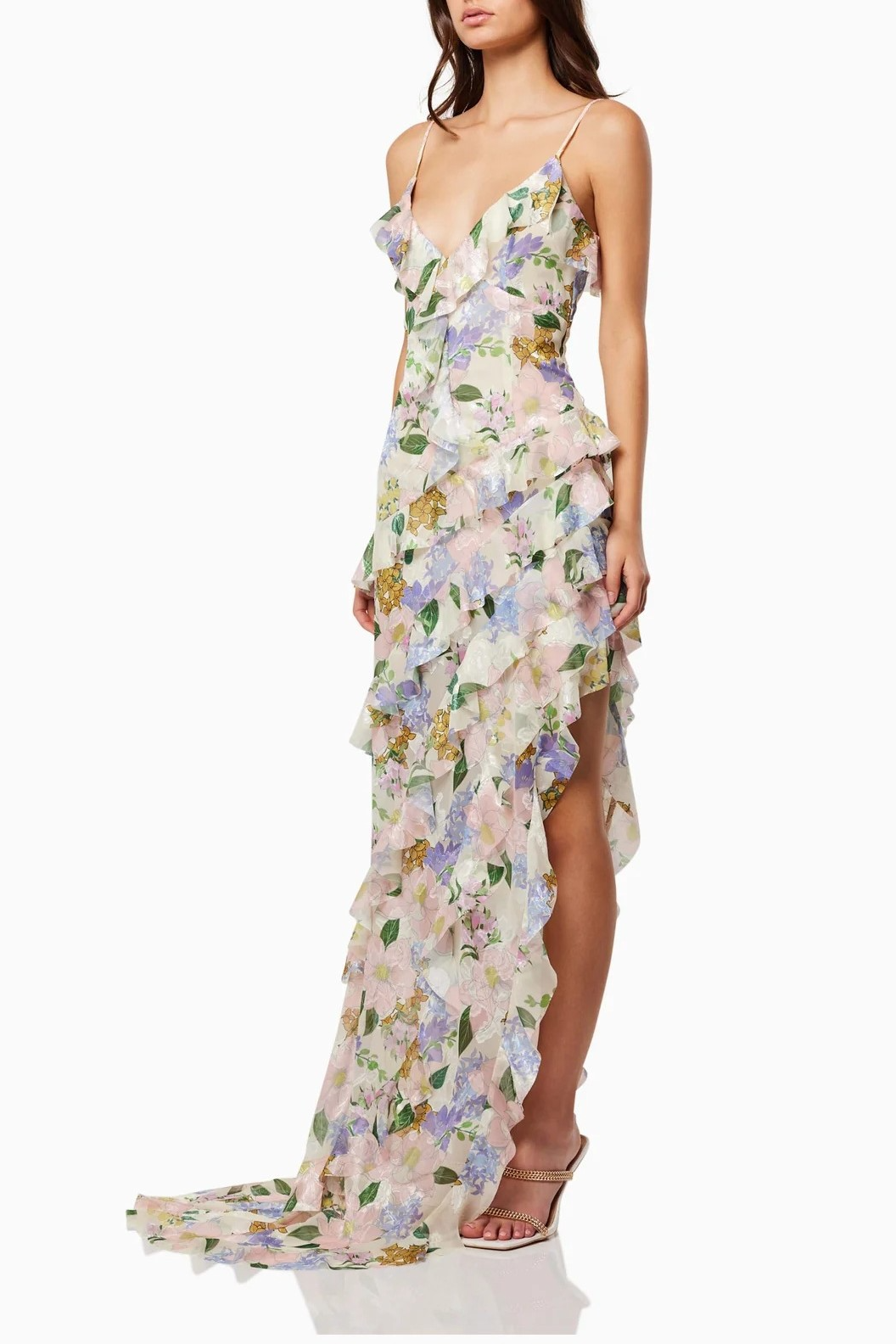Adeline Printed V-neck strapless Maxi dress
