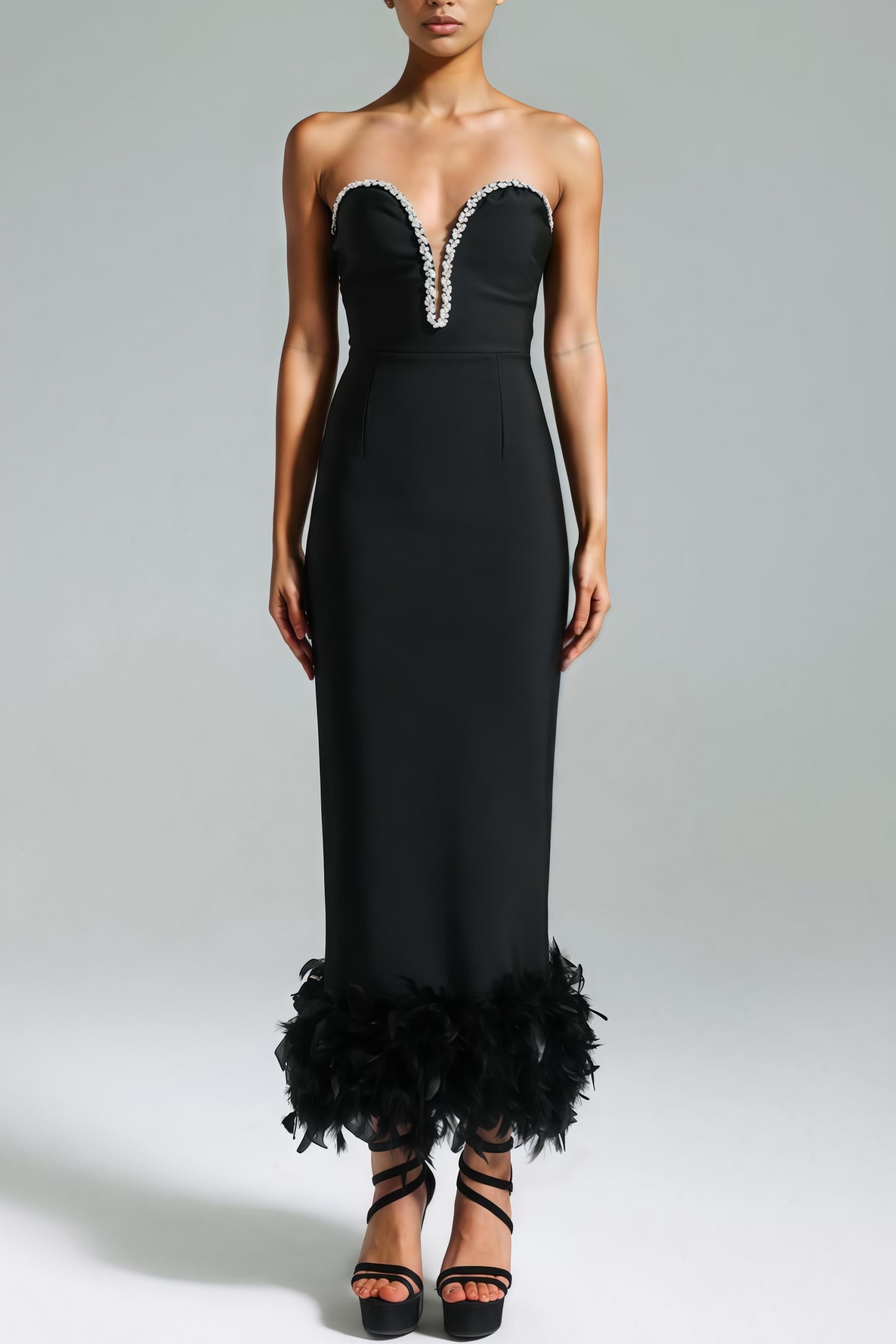 Sinclair Rhinestone Feather Maxi Dress