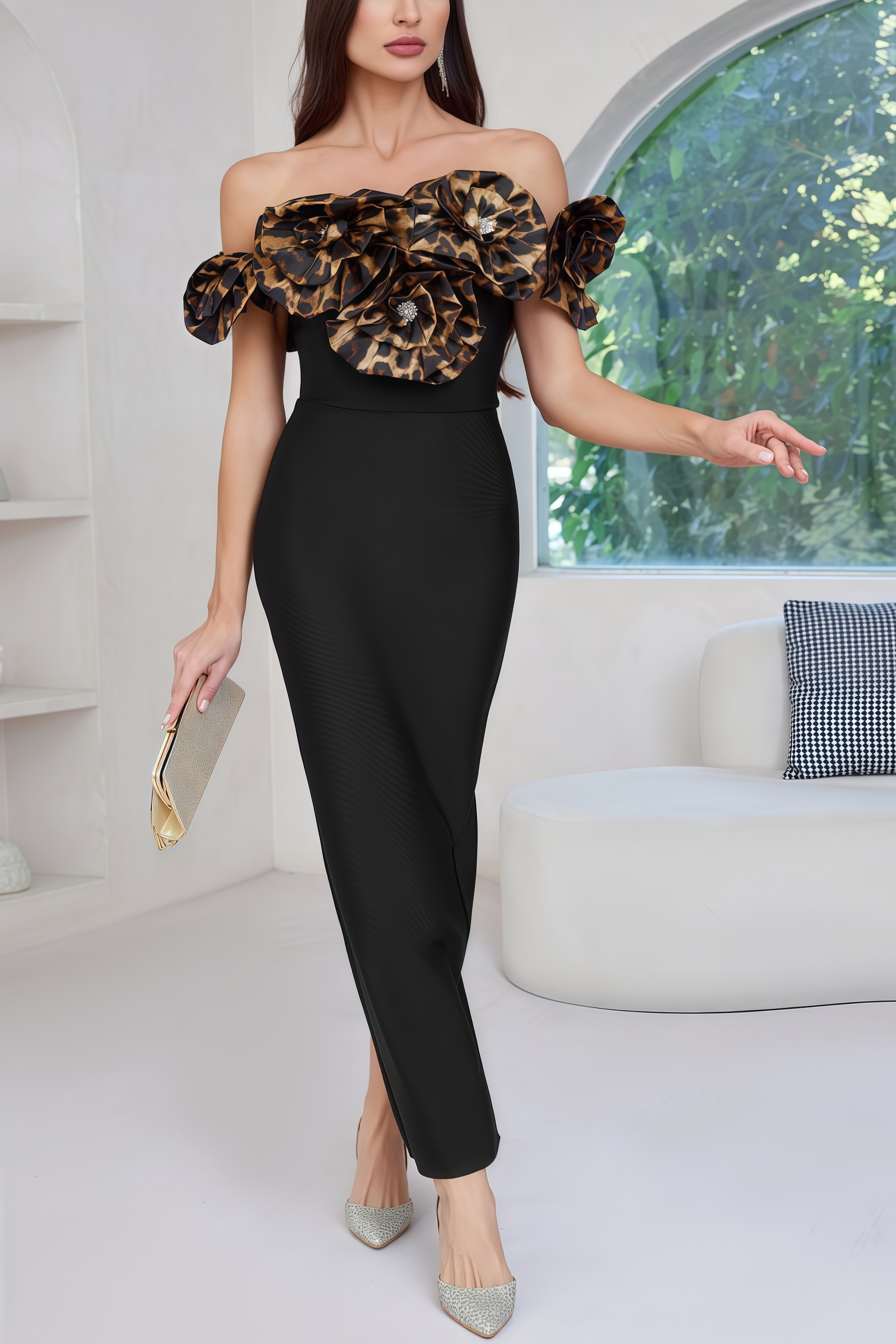 Donsa 3D Floral Bandage Maxi Dress