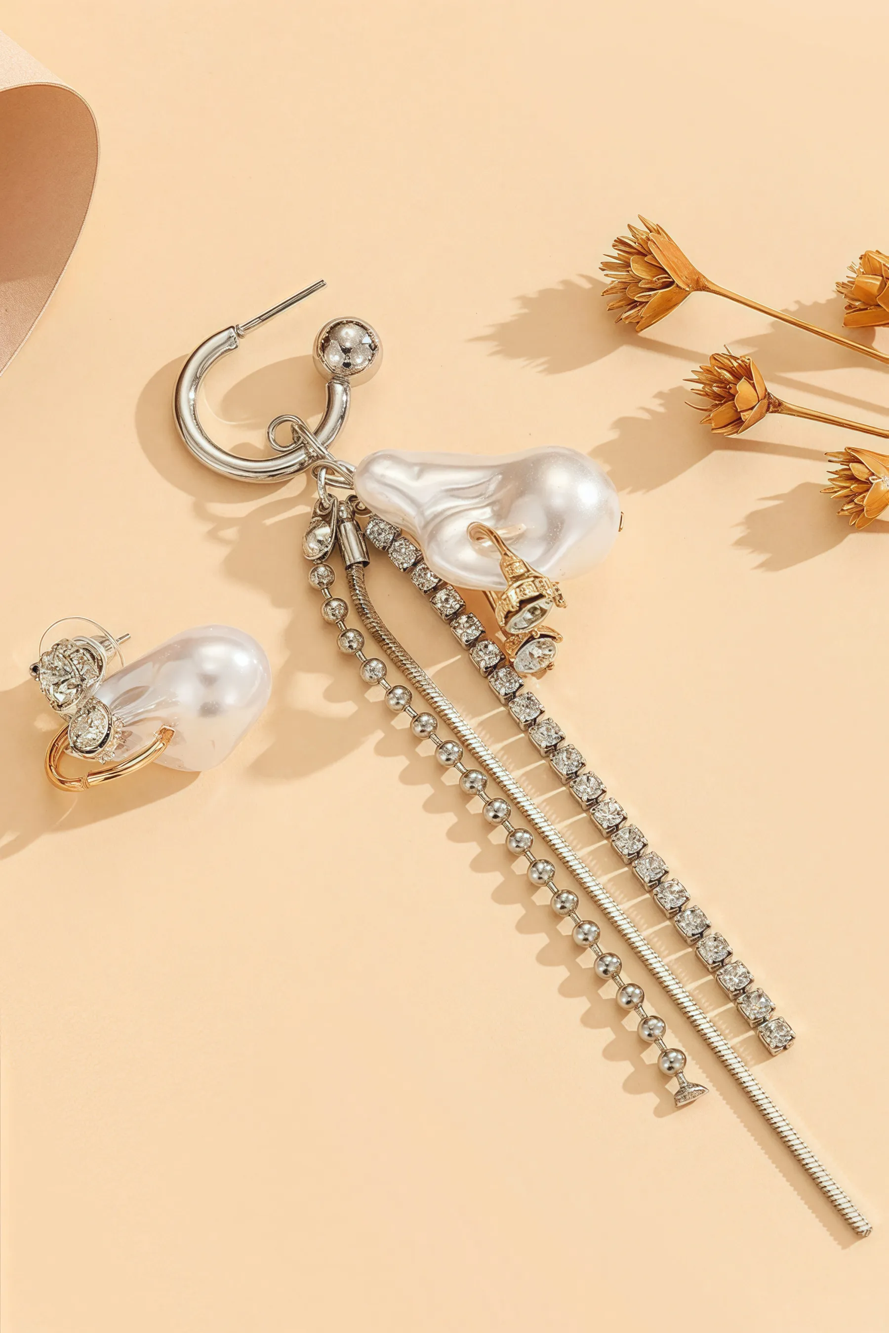 Desmond Chain Tassel Pearl Earrings