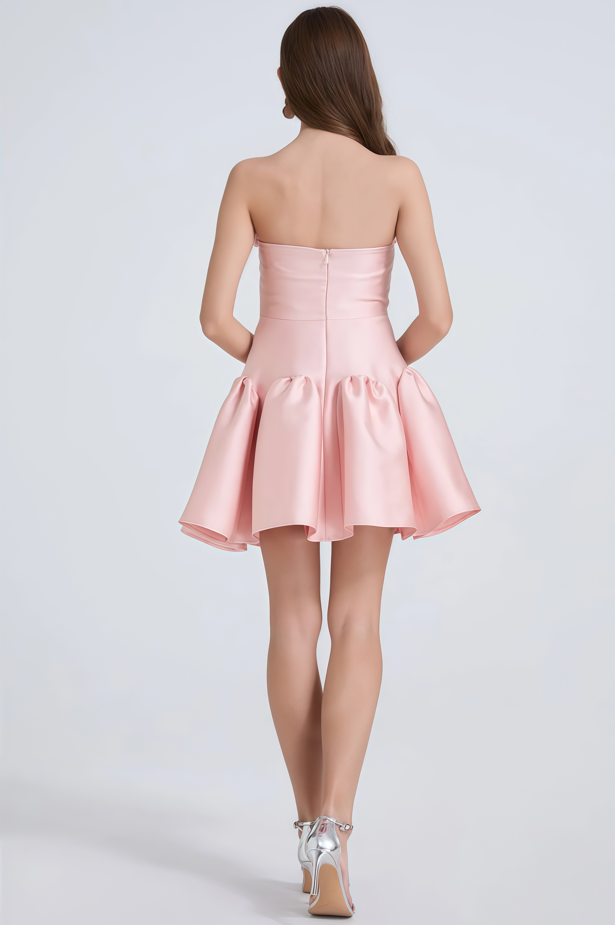 Zorione Pink Pleated Ruffle Maxi Dress