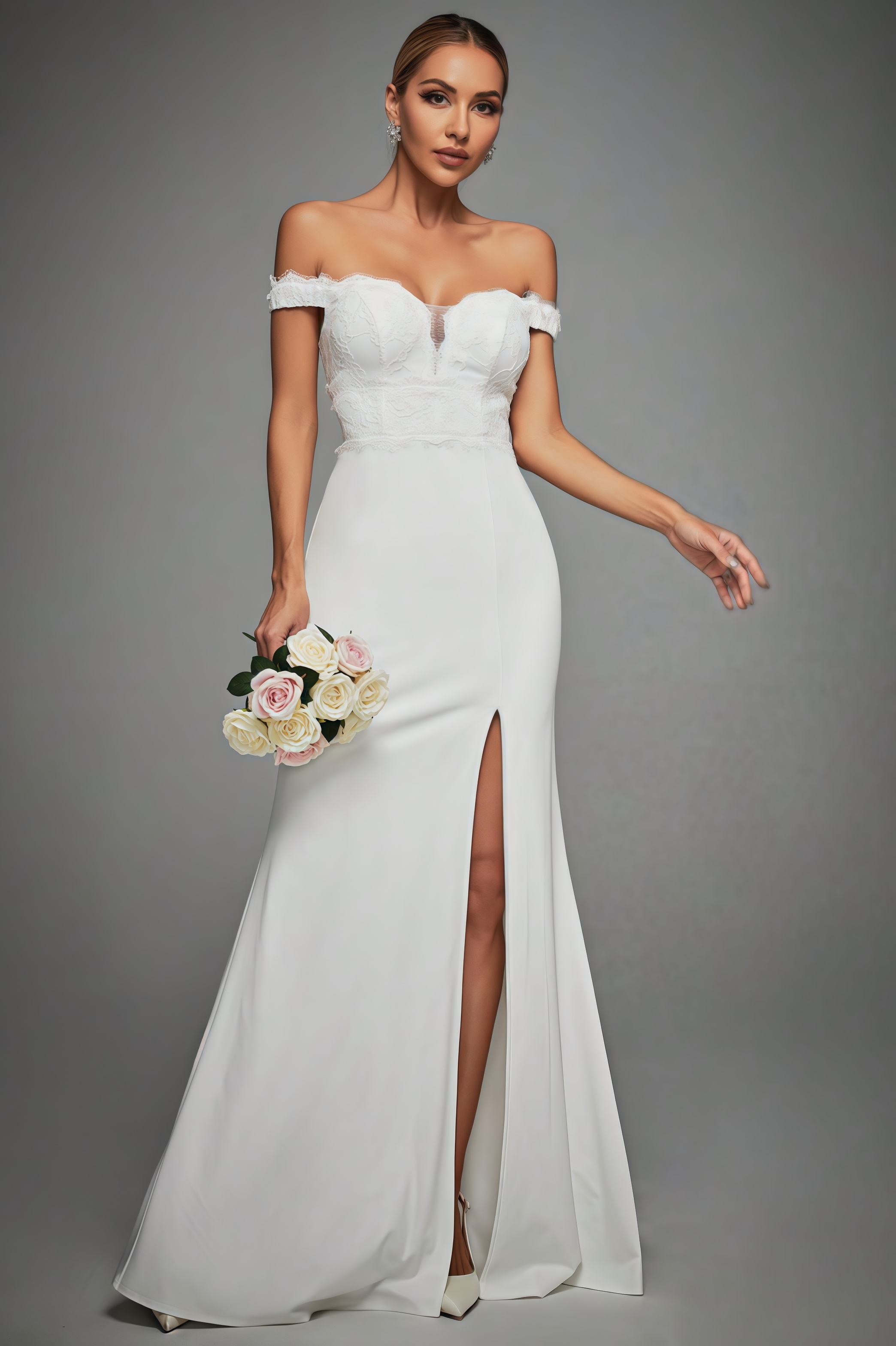 Mira White One Shoulder Split Maxi Dress