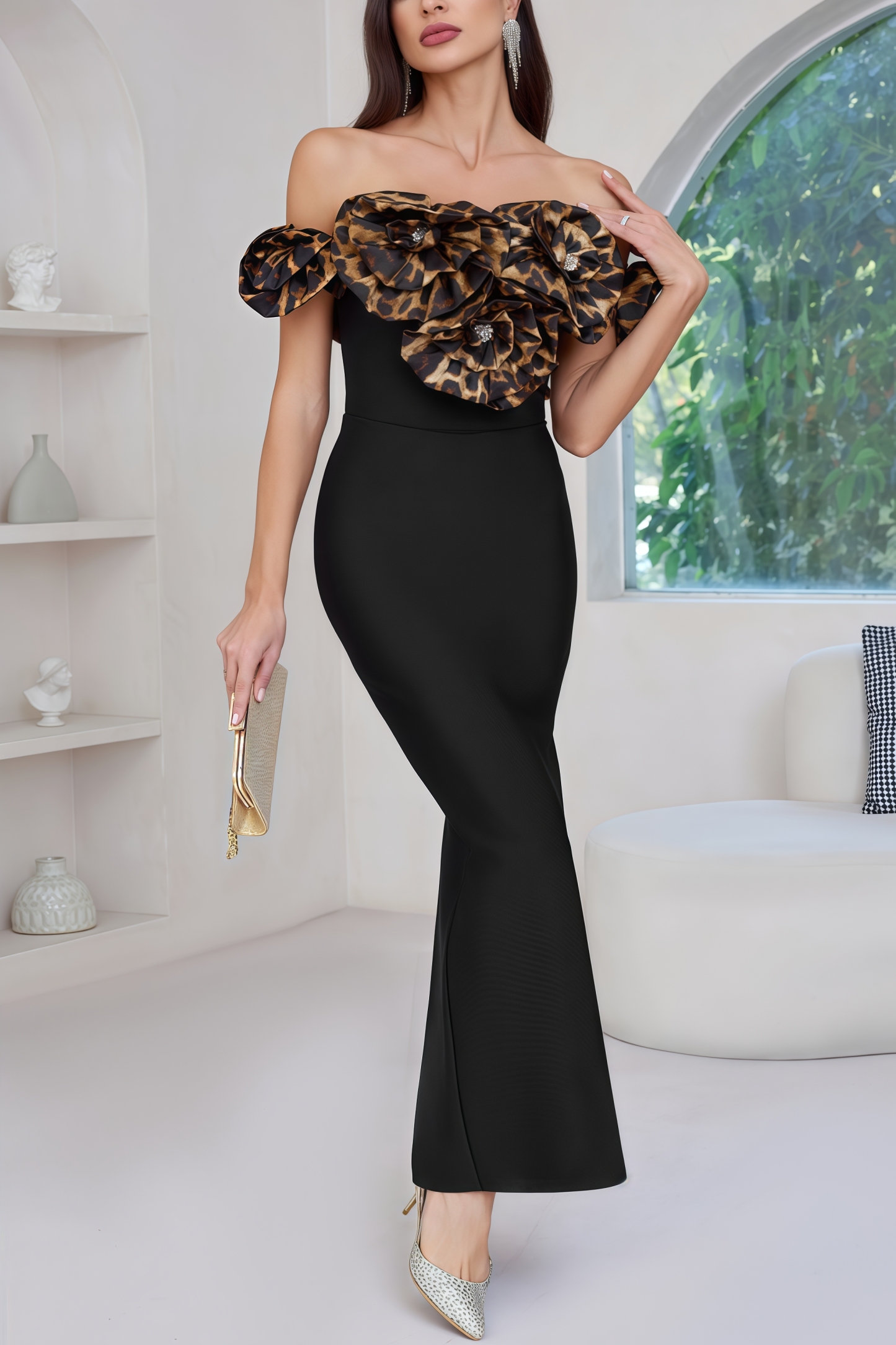 Donsa 3D Floral Bandage Maxi Dress