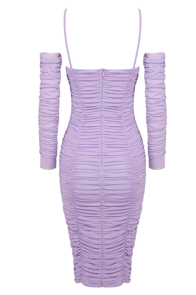 Bryony 3D Floral Lilac Lavender Gloves Pleated Midi Dress
