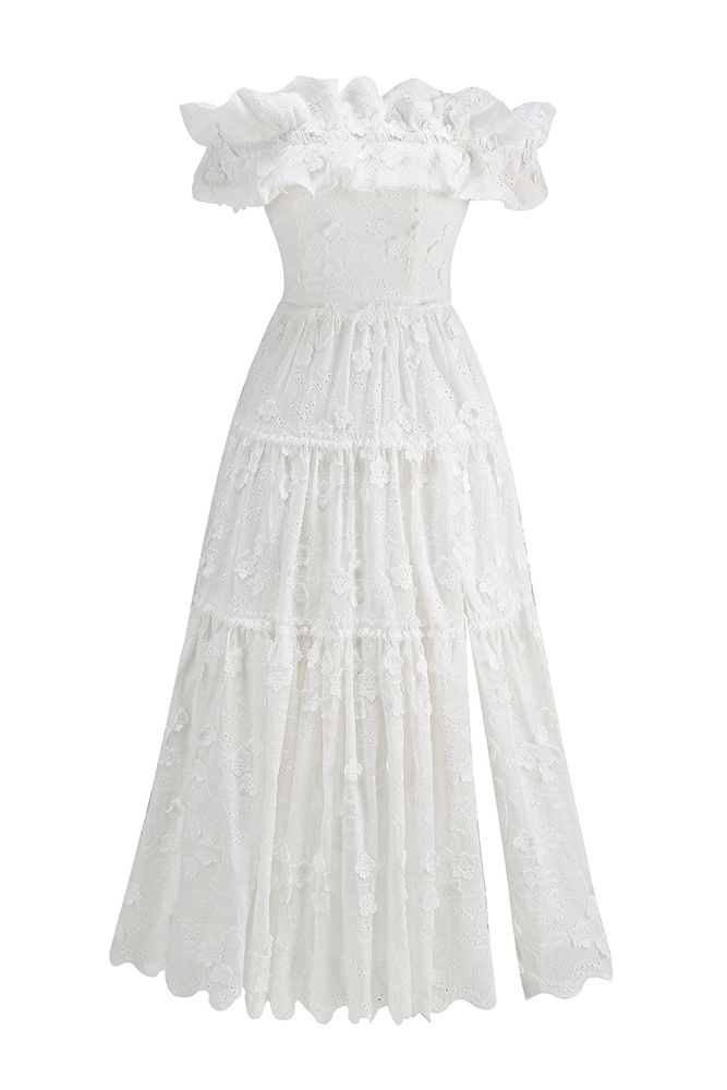 Marigold White Casual Slash Maxi Dress