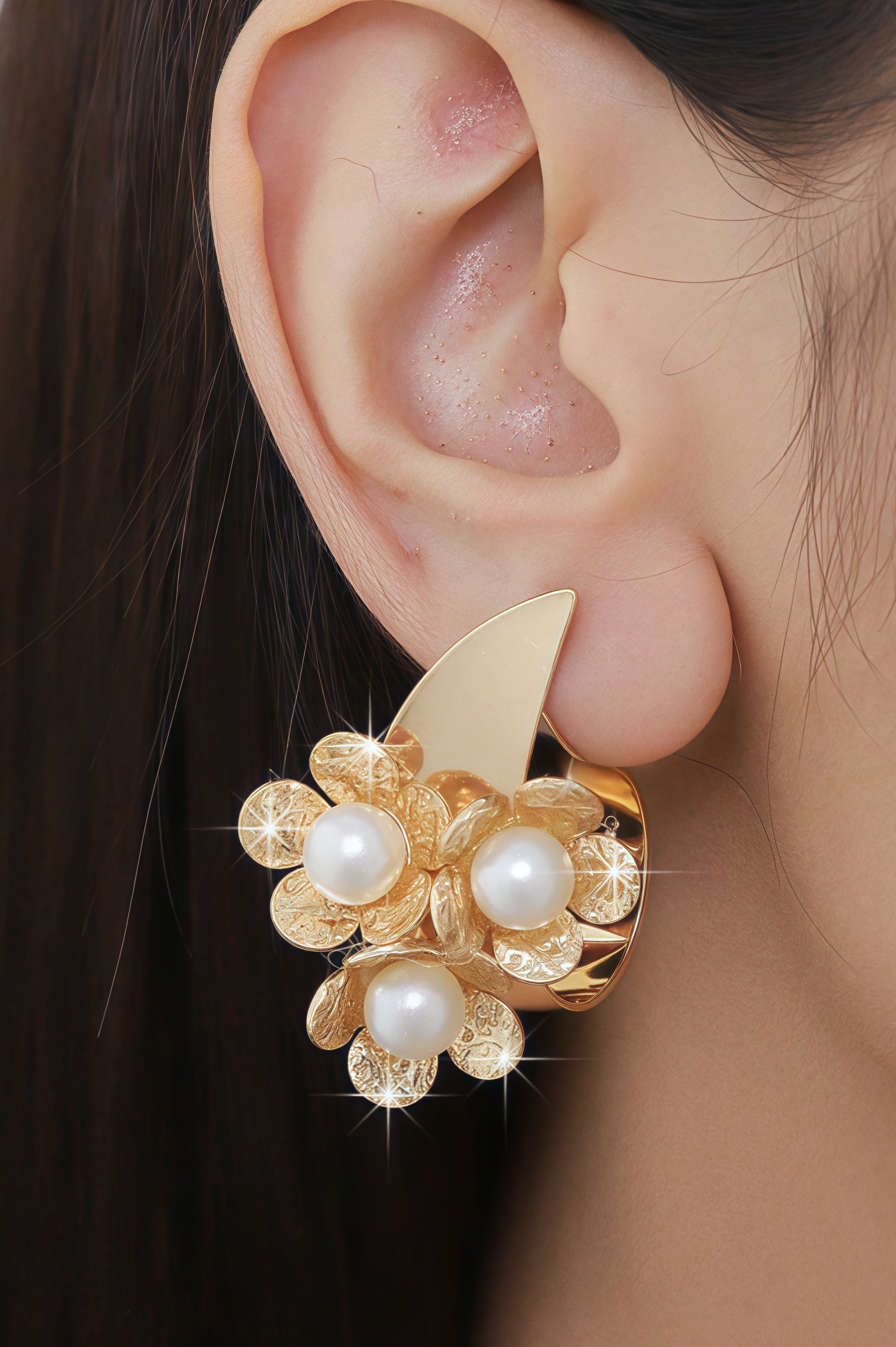 Donovan Pearl and Gold Flower Earrings