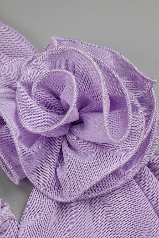Bryony 3D Floral Lilac Lavender Gloves Pleated Midi Dress