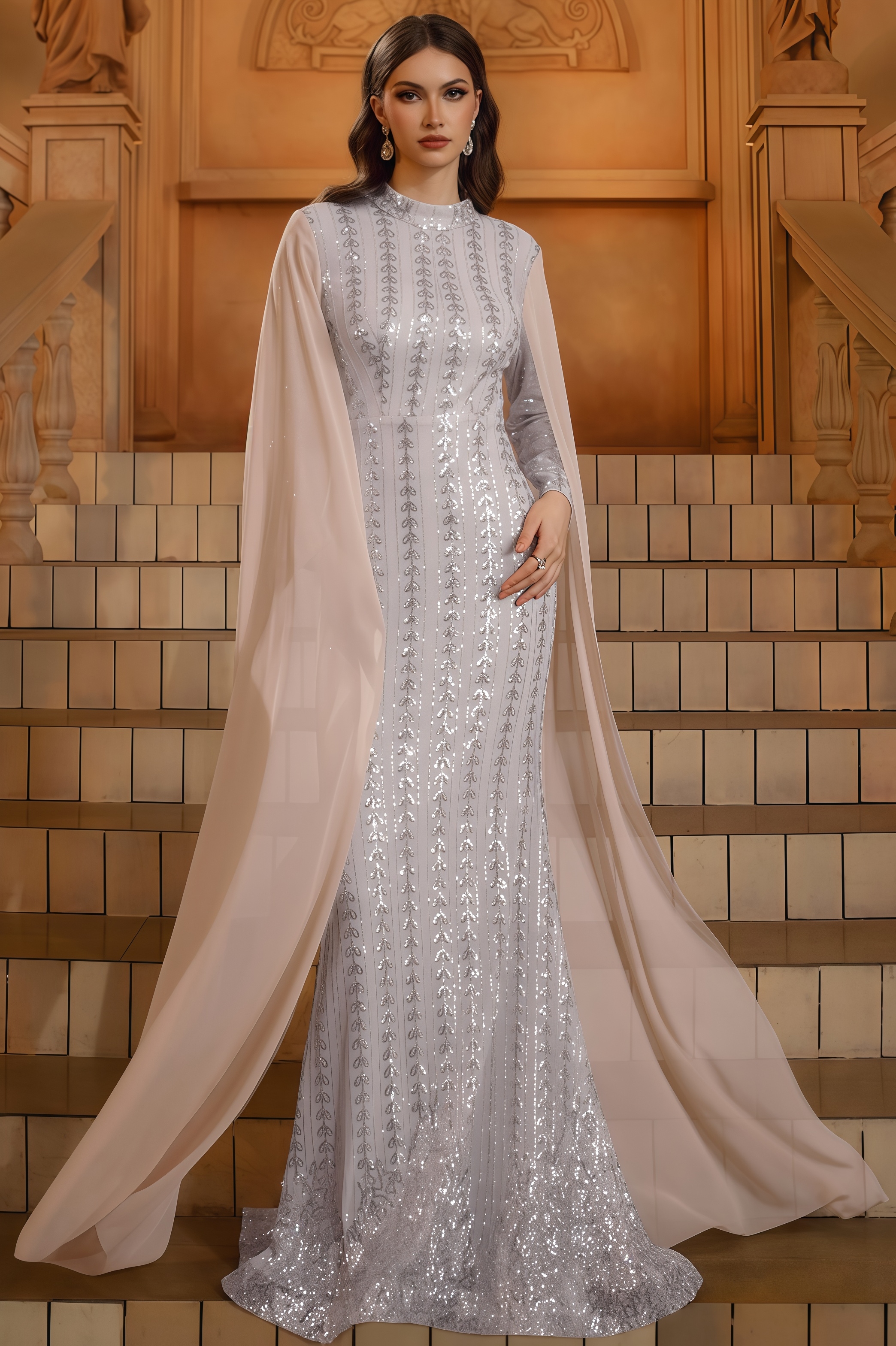 Elricso Long Sleeve Sequin Maxi Dress