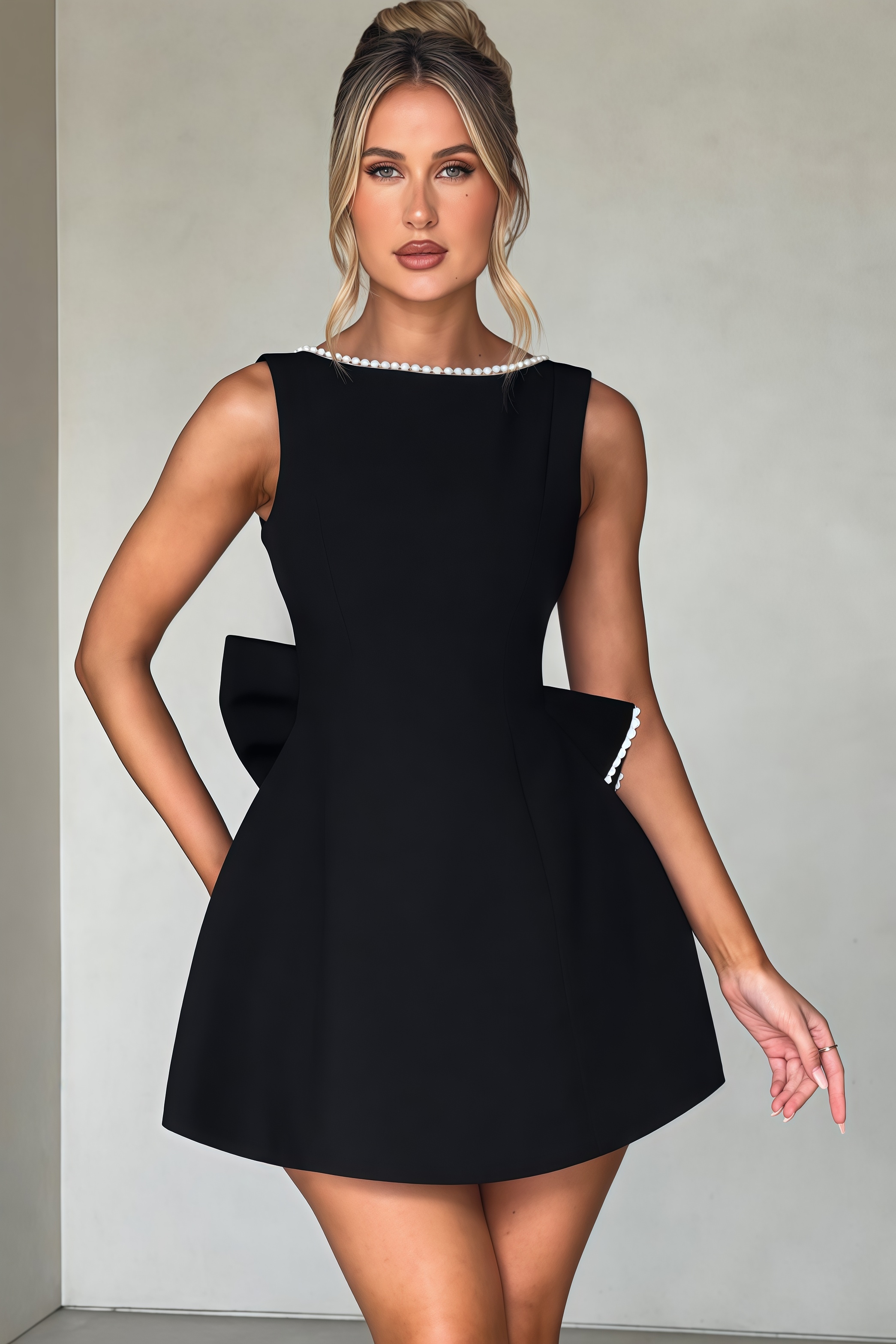 Gown Black Backless Bow Mini Dress