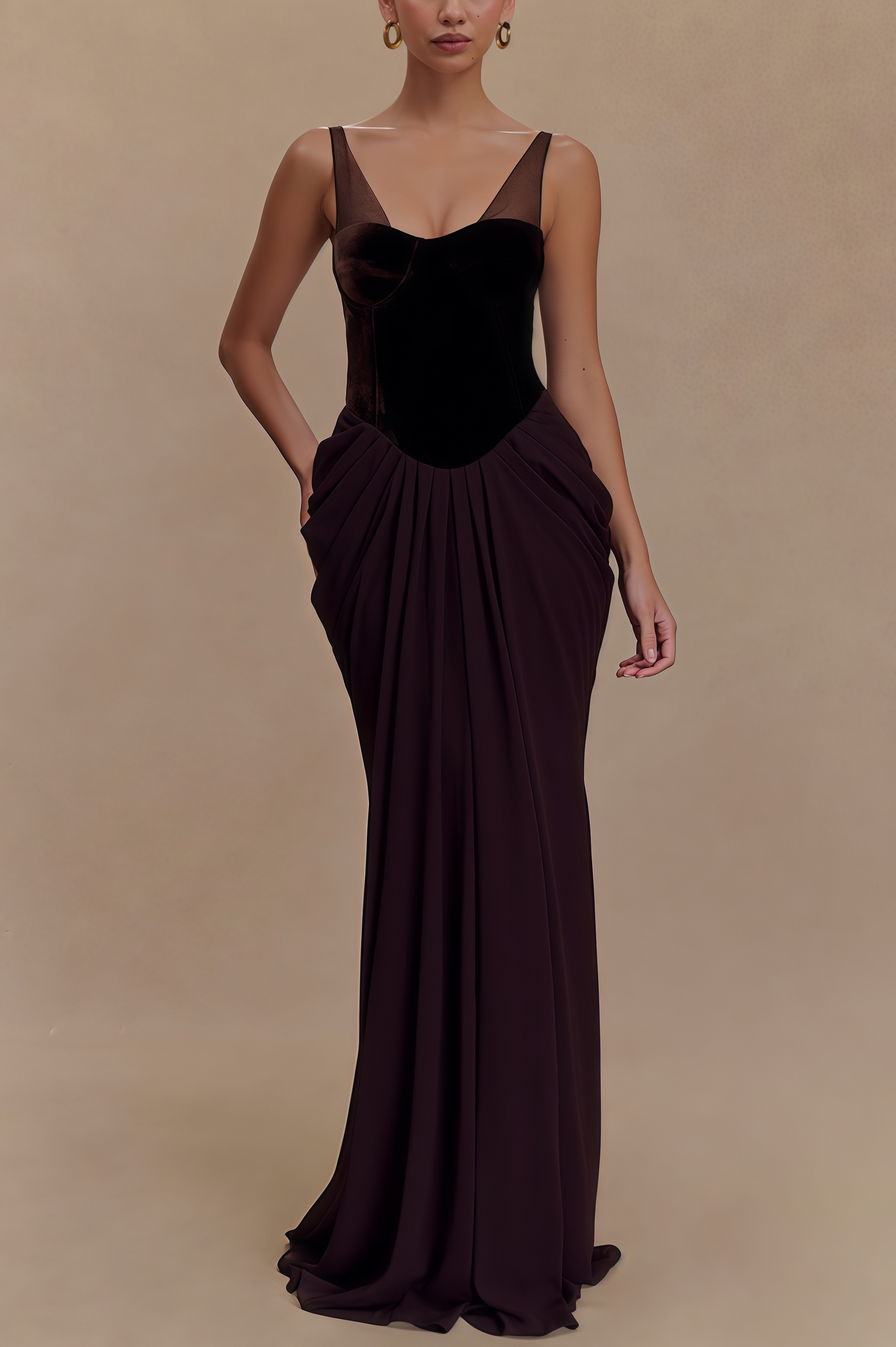Sarioa Red Halter Pleated Maxi Dress
