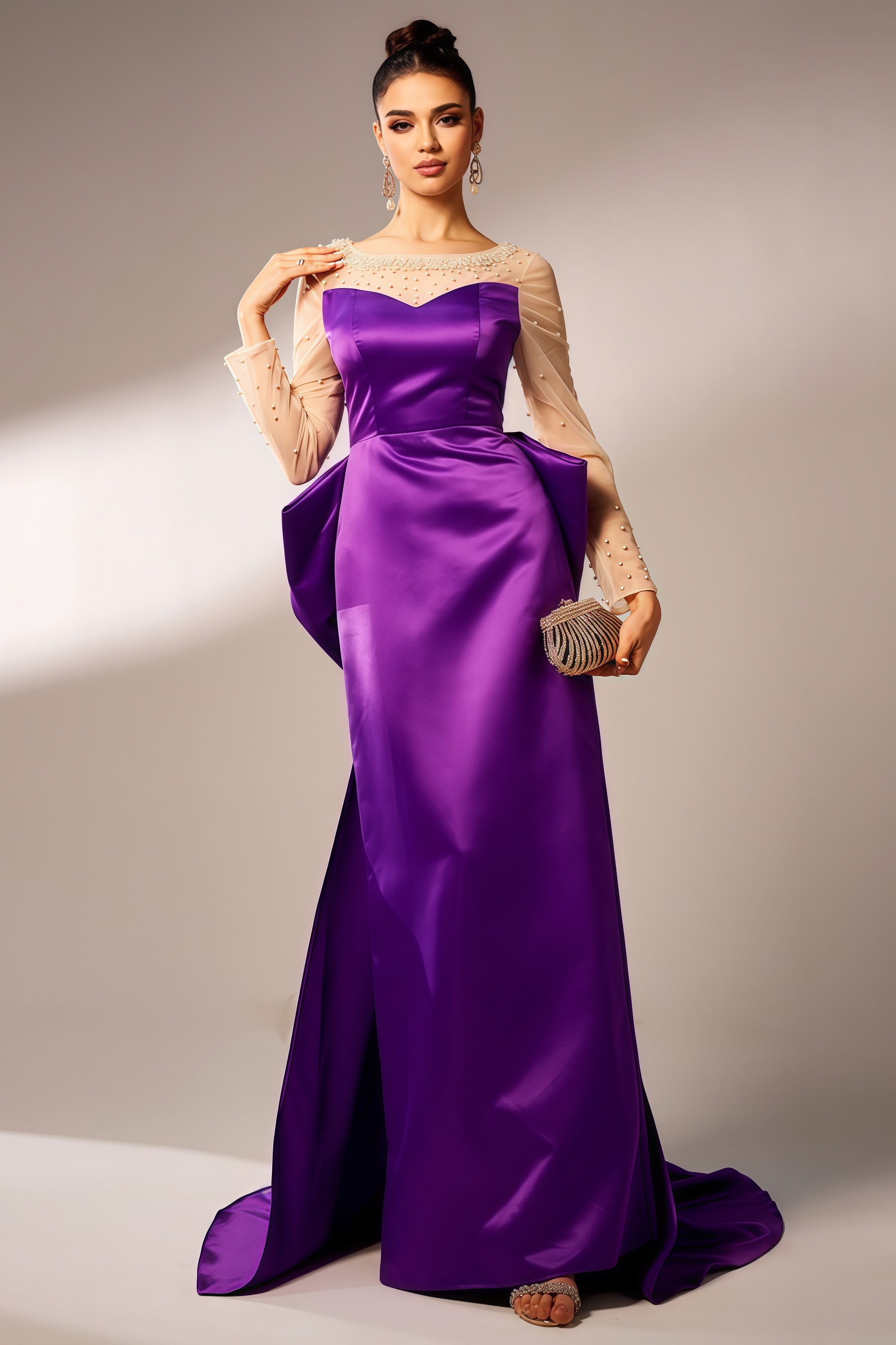 Eva Beaded Big Bow Maxi Dress