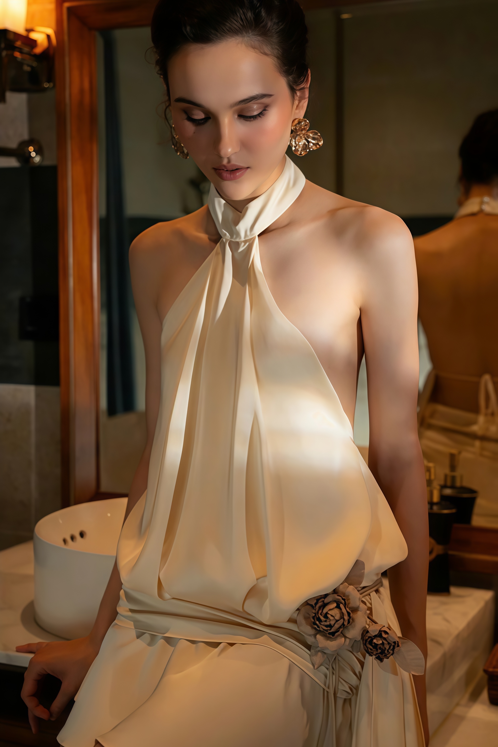 Ivenf Halter Backless Tie Mini Dress