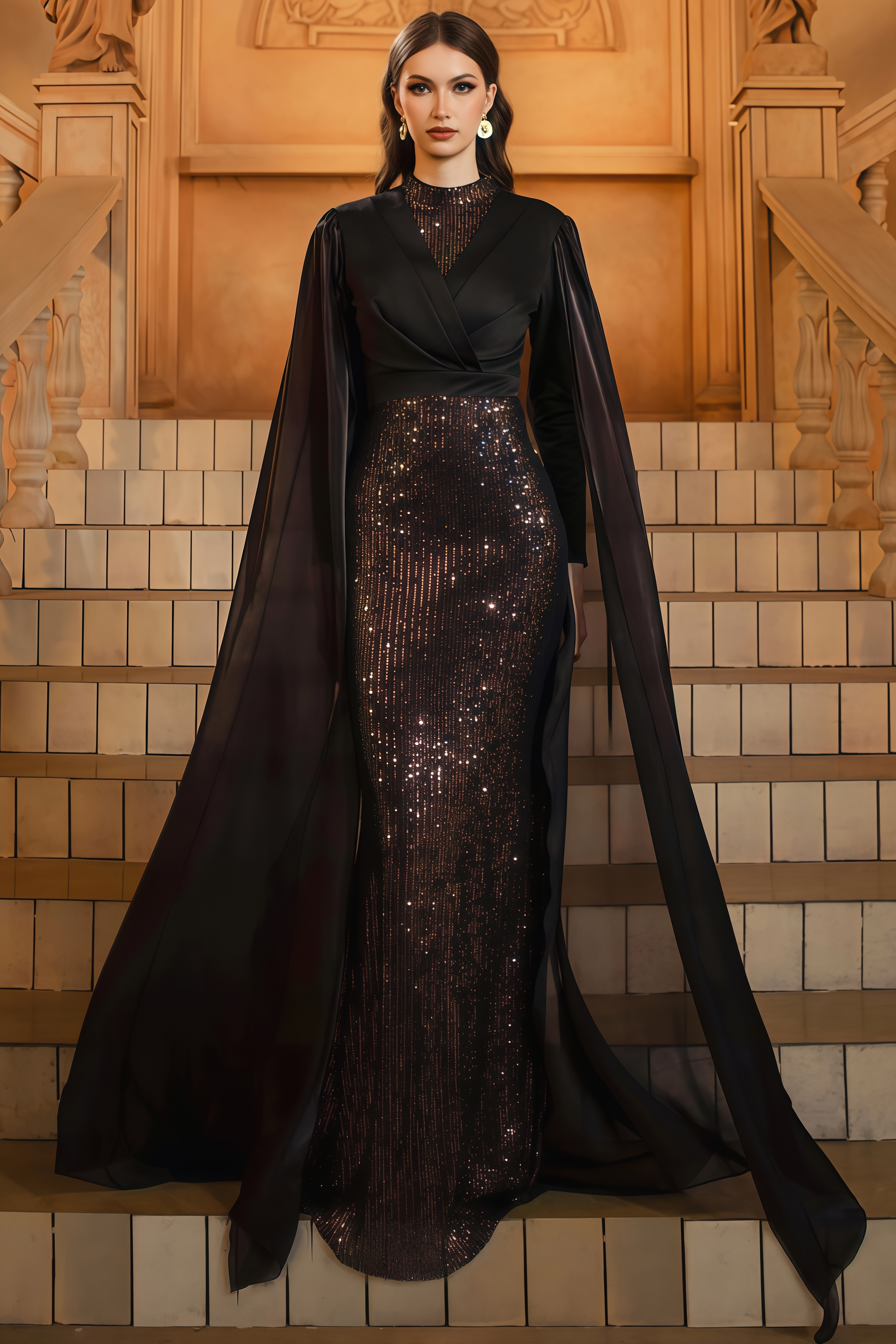 Mirt Black Round Neck Sequin Maxi Dress