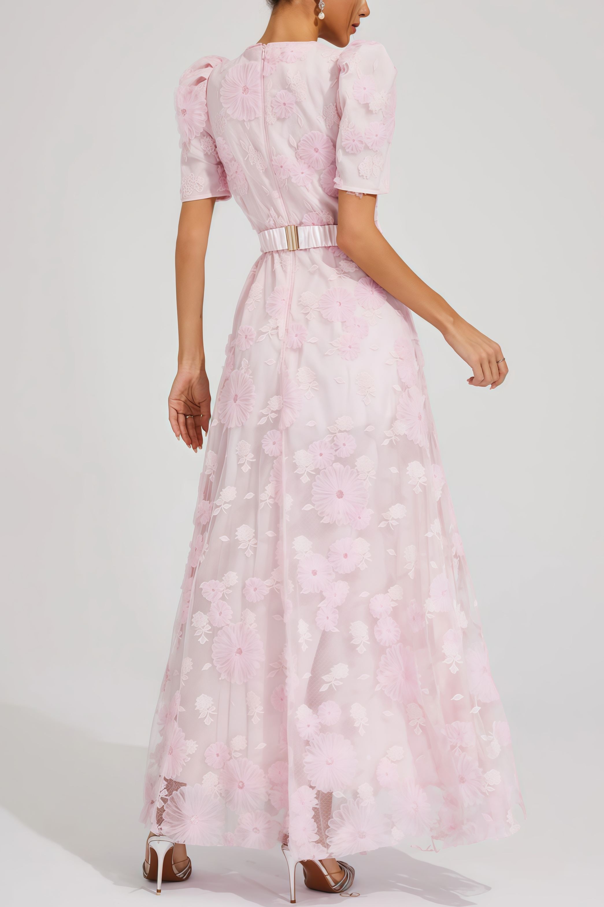 Yelen Pink Bow 3D Flower Maxi Dress