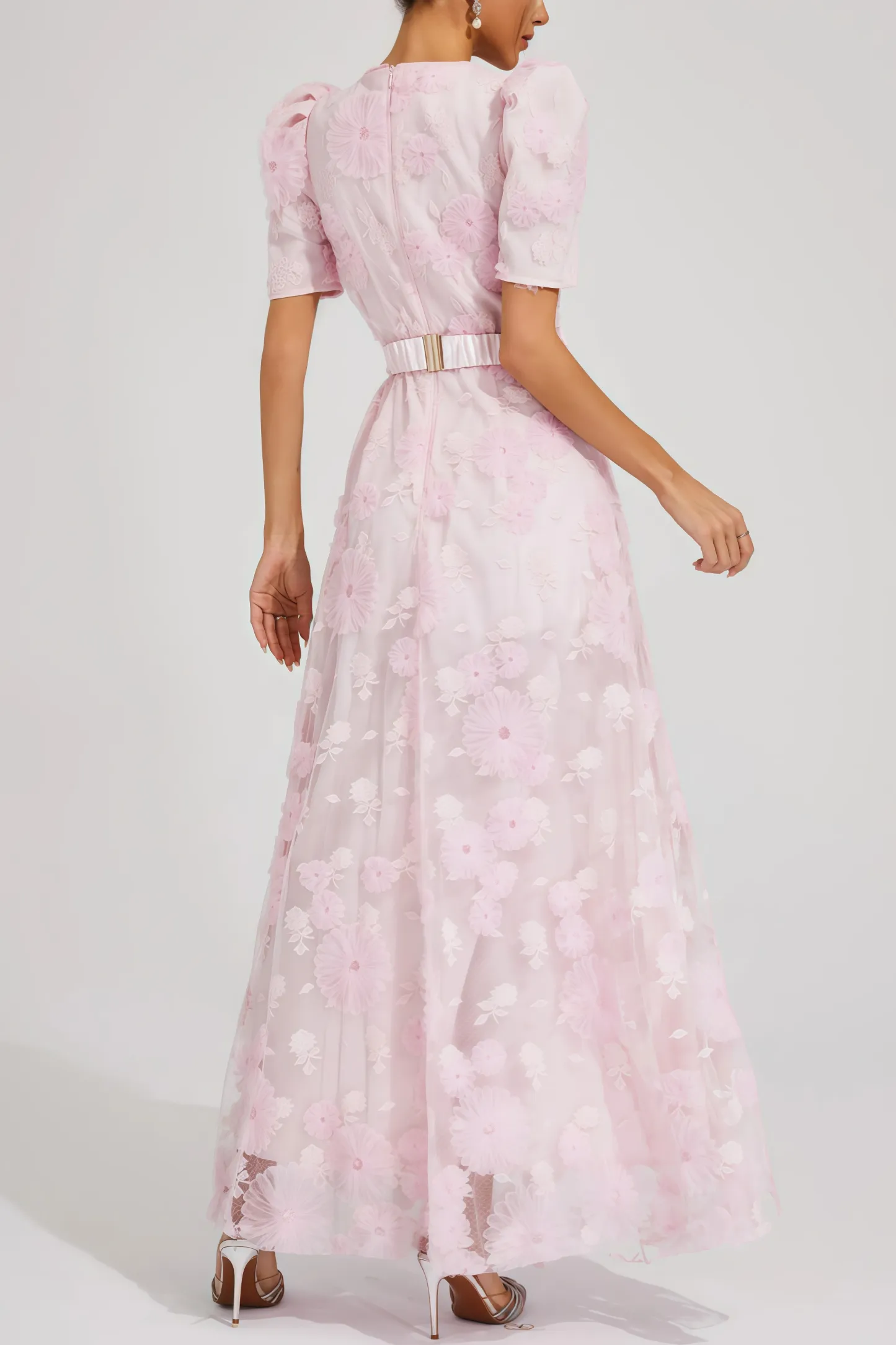 Yelen Pink Bow 3D Flower Maxi Dress