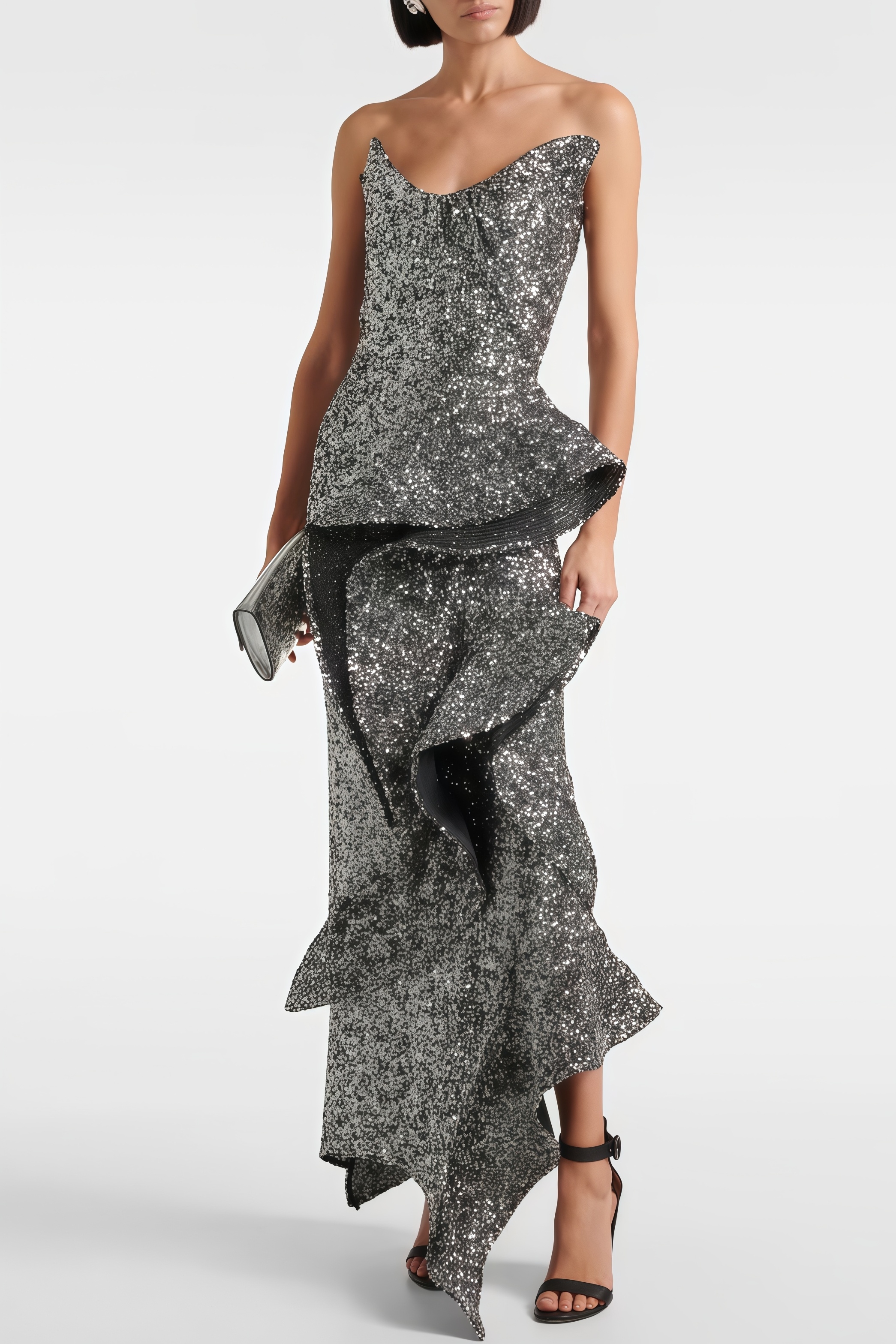Frand Sequin Sheath Ruffle Maxi Dress