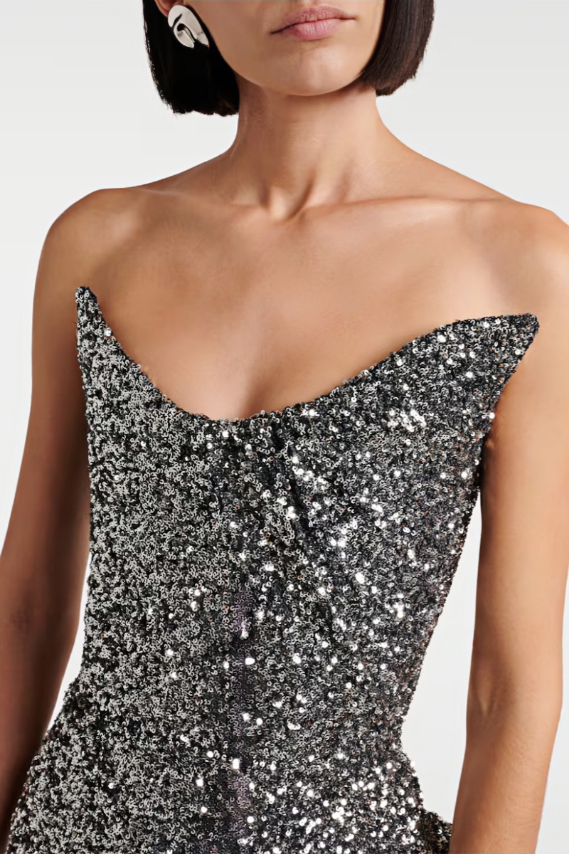 Frand Sequin Sheath Ruffle Maxi Dress