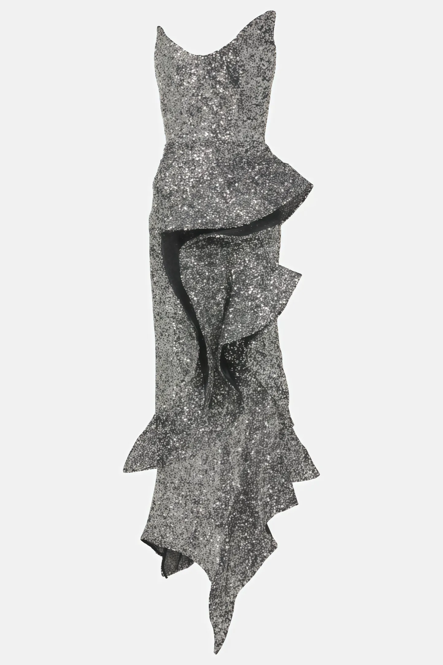 Frand Sequin Sheath Ruffle Maxi Dress