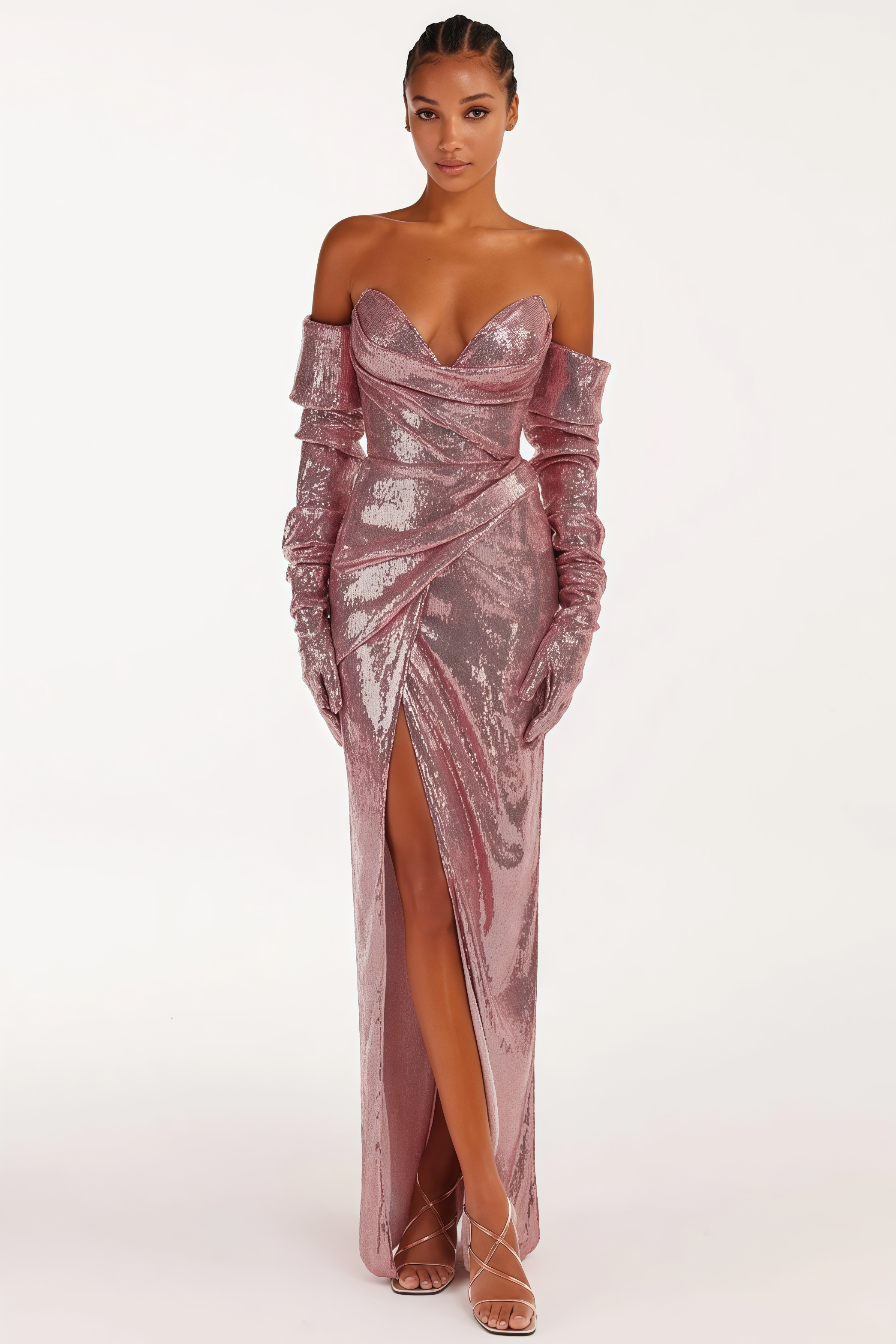Dreamy Sequin Sweetheart Neck Split Maxi Dress