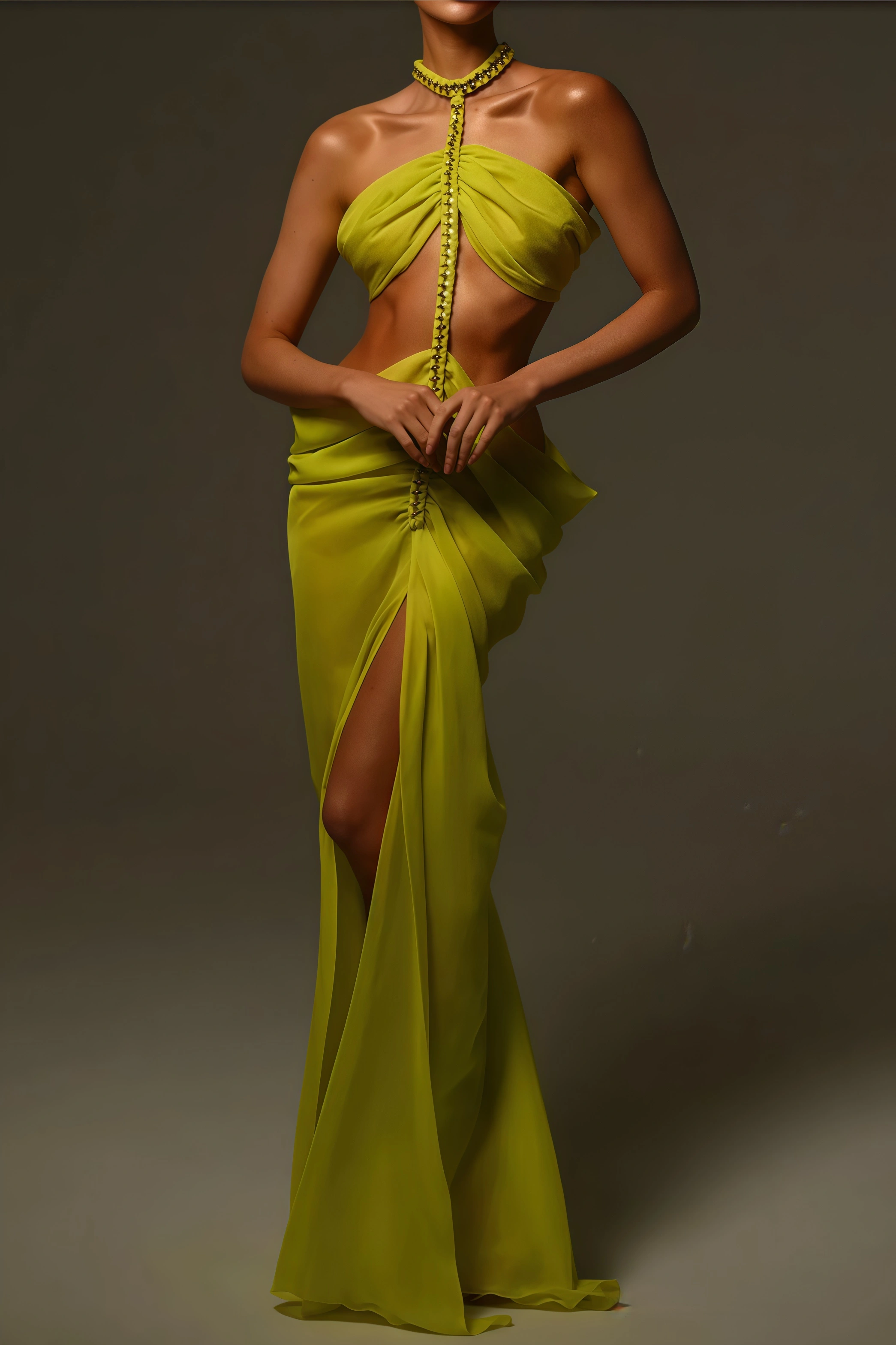 Fifer Halter Neck Cut-Out Split Midi Dress