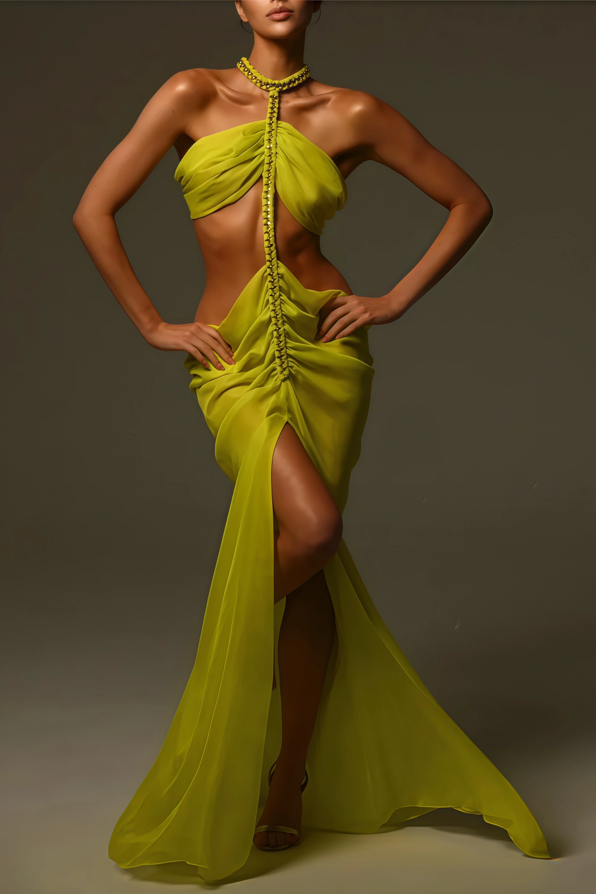 Fifer Halter Neck Cut-Out Split Midi Dress