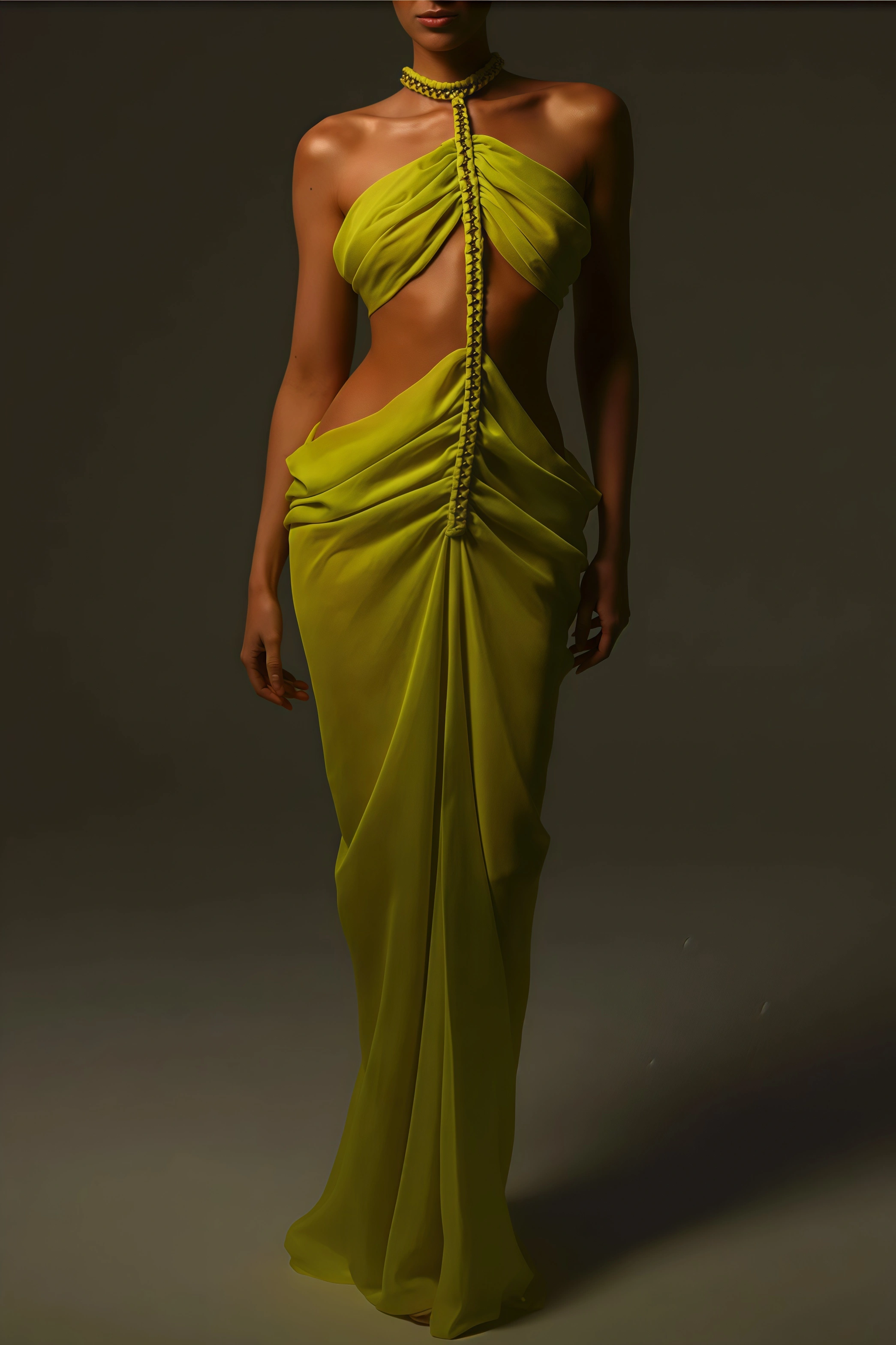 Fifer Halter Neck Cut-Out Split Midi Dress
