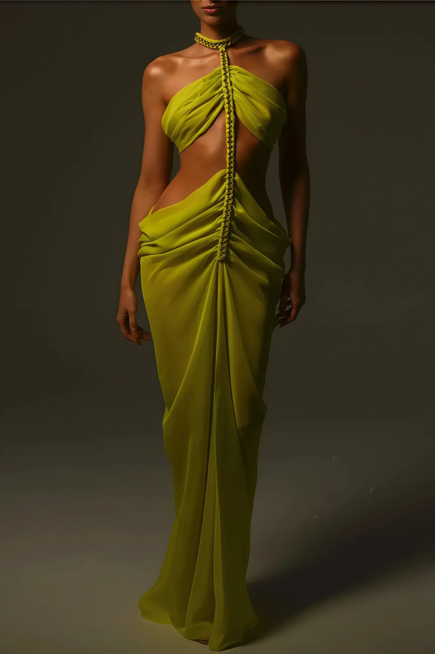 Fifer Halter Neck Cut-Out Split Midi Dress