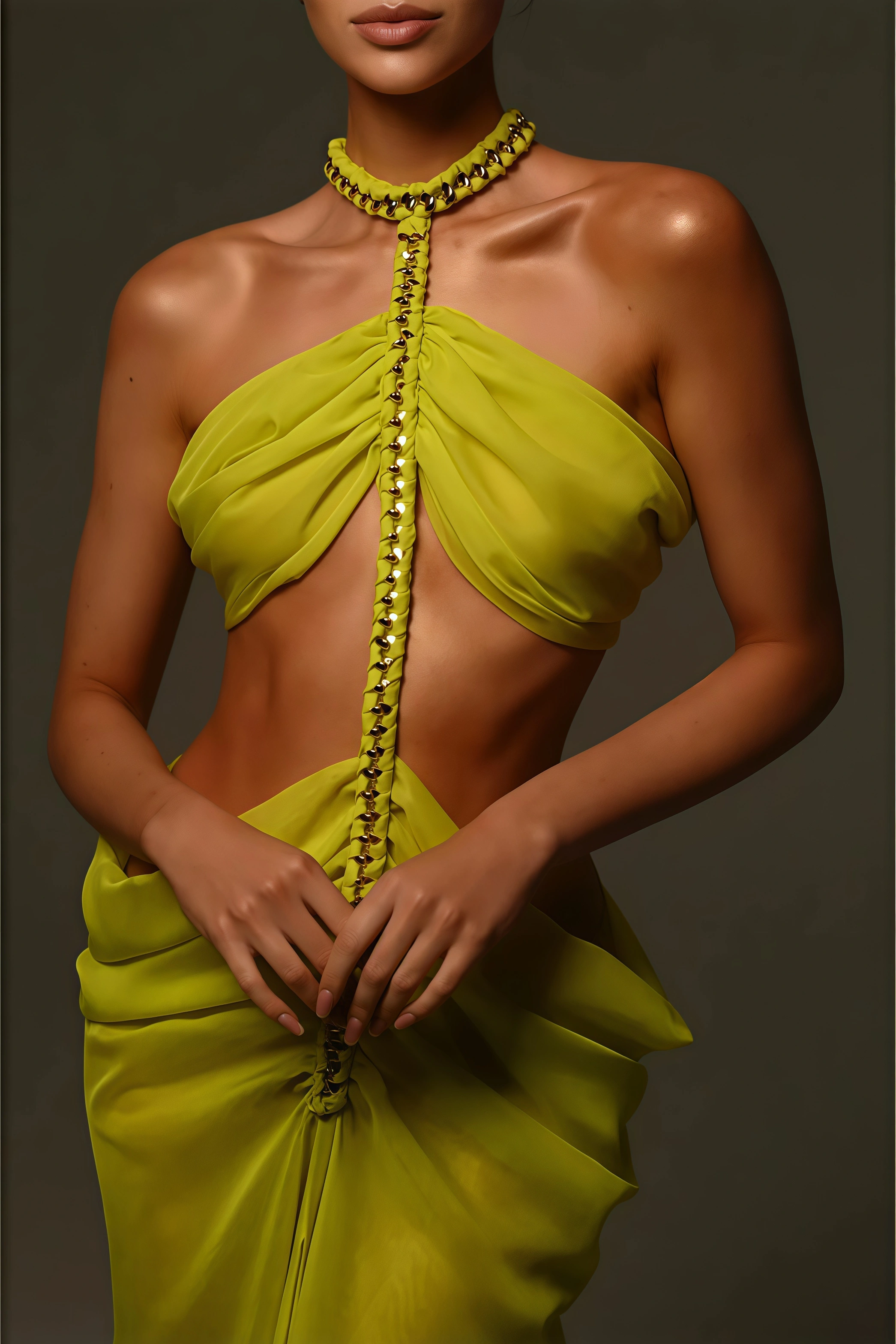 Fifer Halter Neck Cut-Out Split Midi Dress