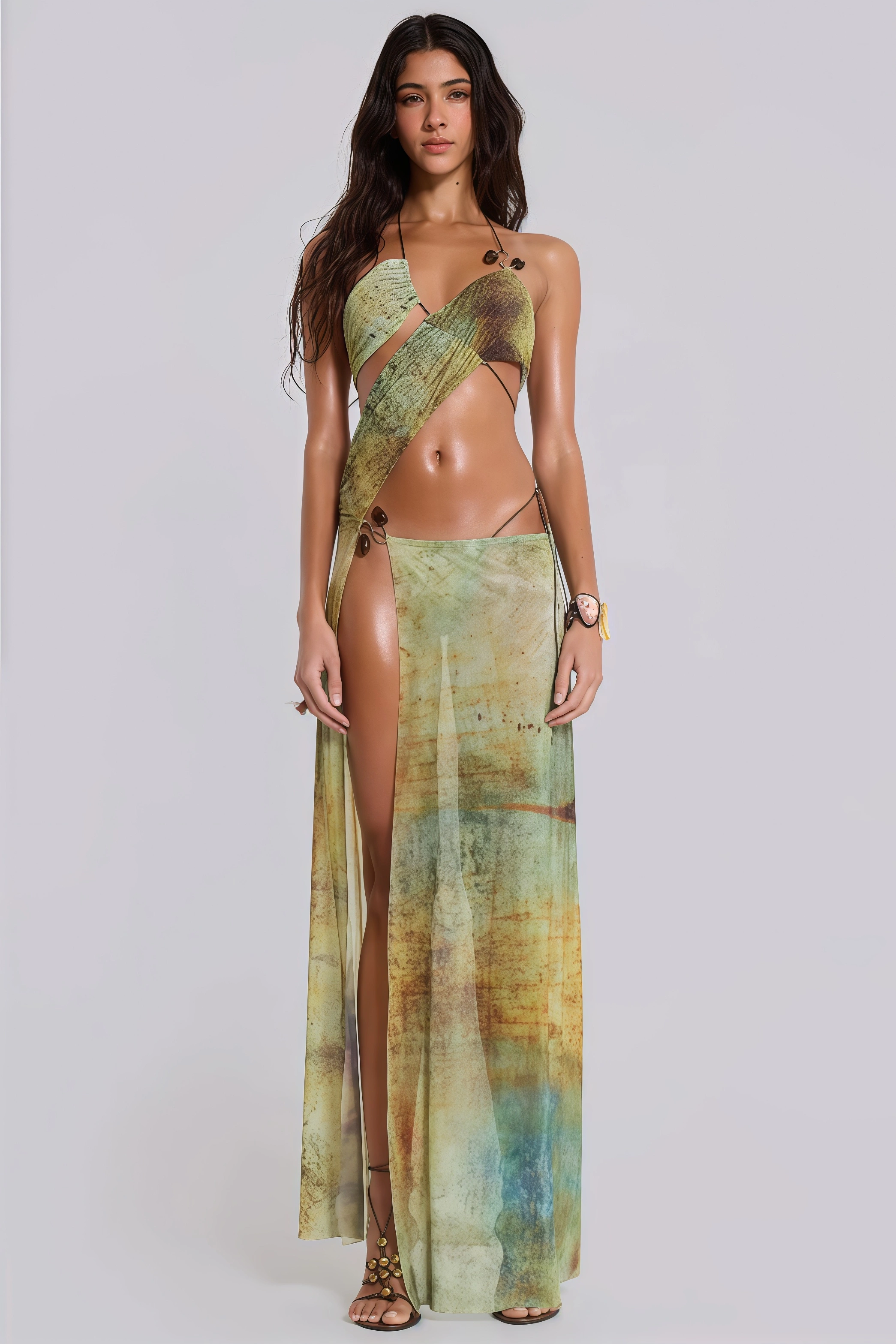 Maba Mesh Halter Neck Midi Dress