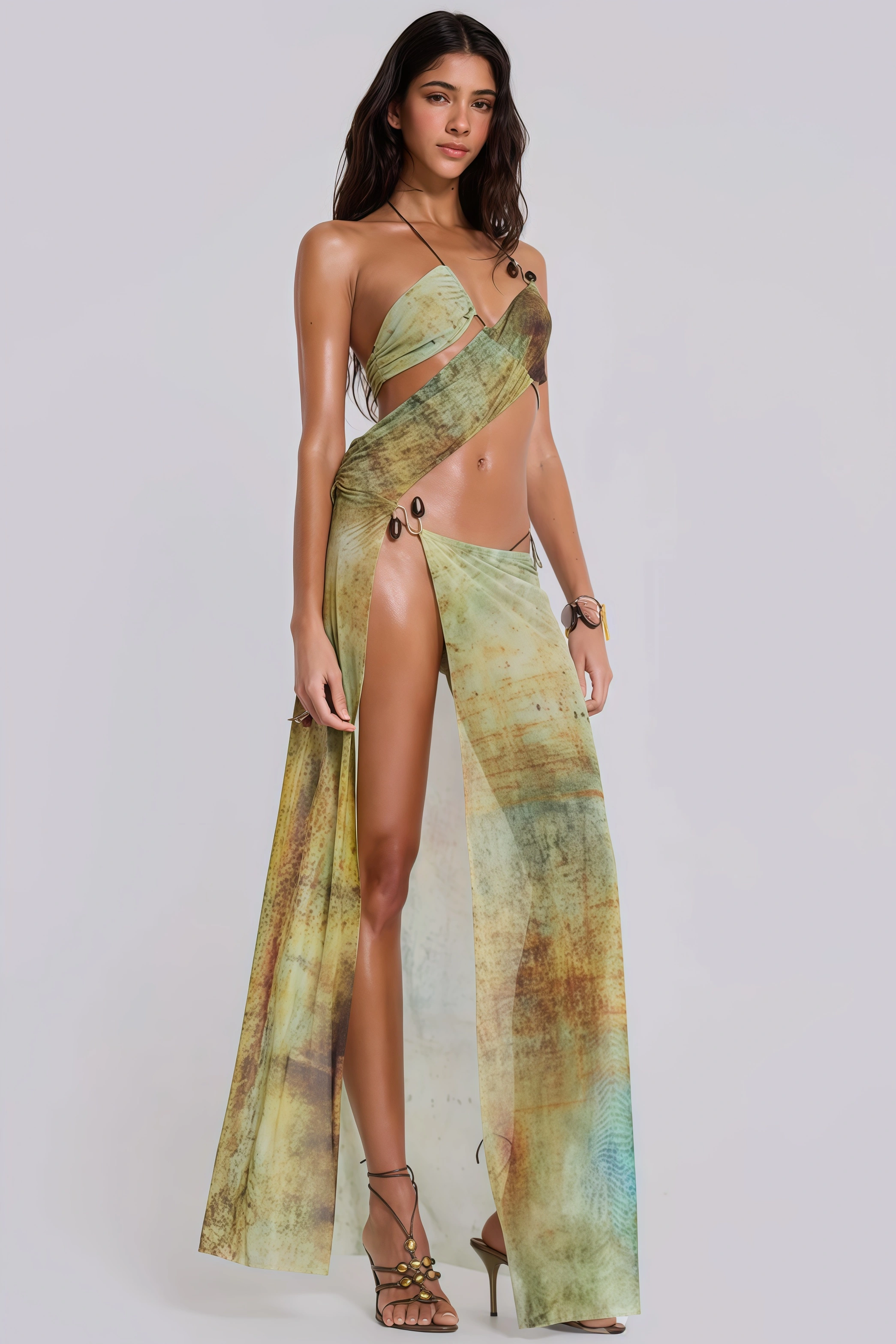 Maba Mesh Halter Neck Midi Dress
