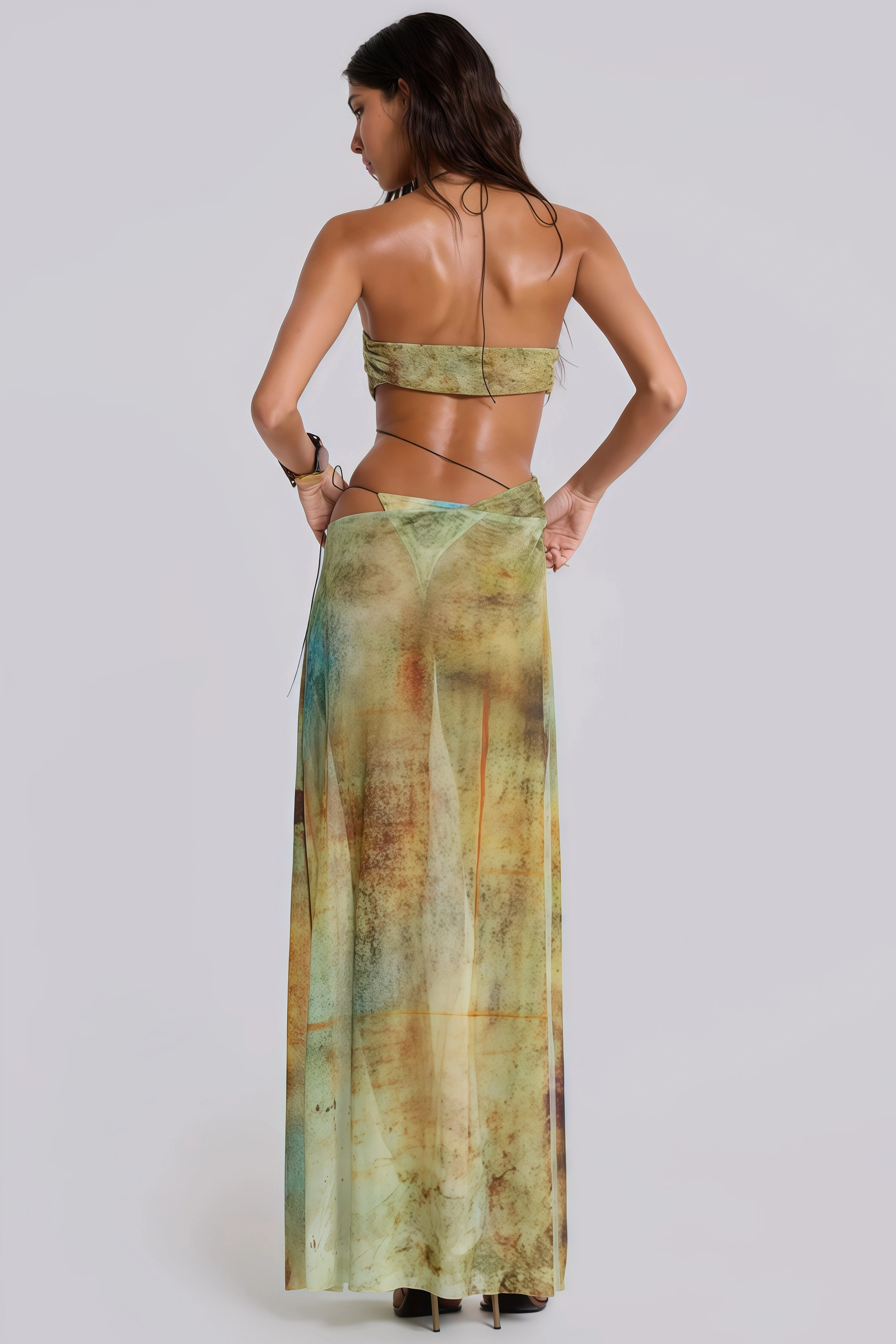 Maba Mesh Halter Neck Midi Dress