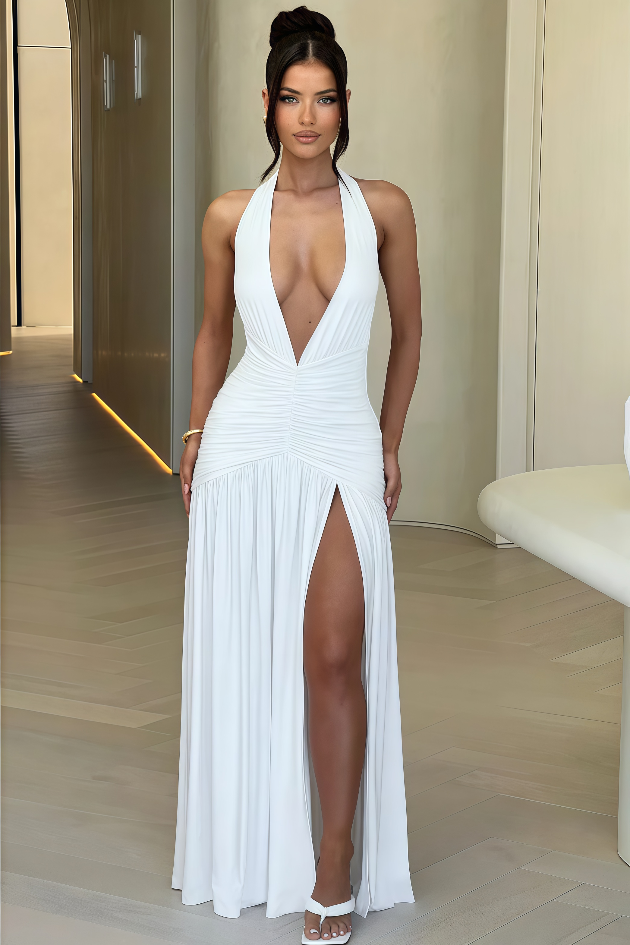 Jana Halter Neck Sleeveless Split Midi Dress